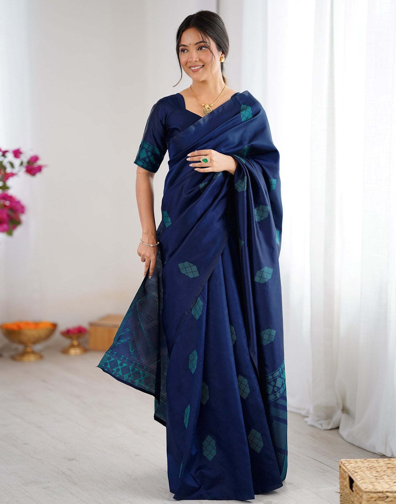 Navy Blue Silk Woven Saree