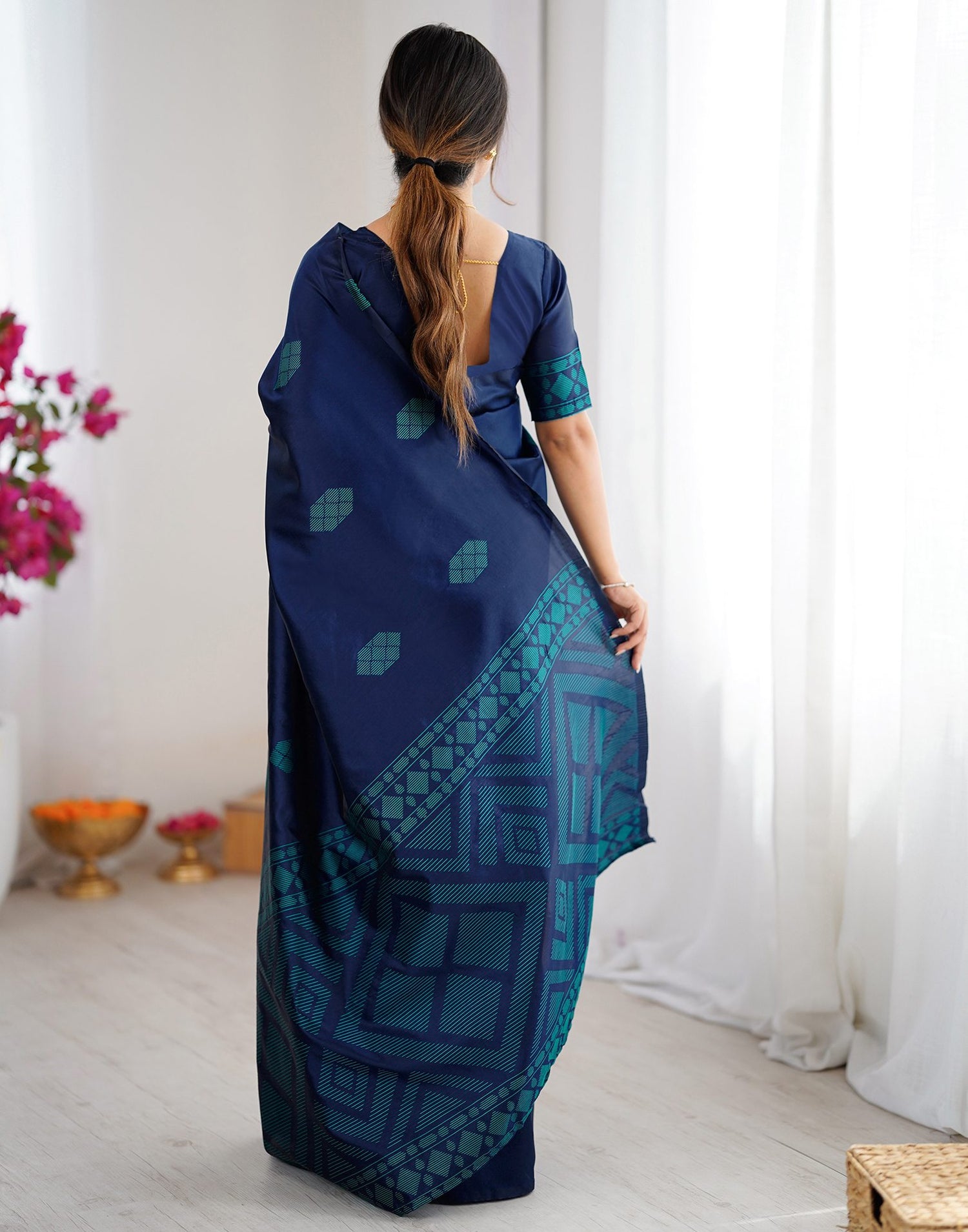 Navy Blue Silk Woven Saree