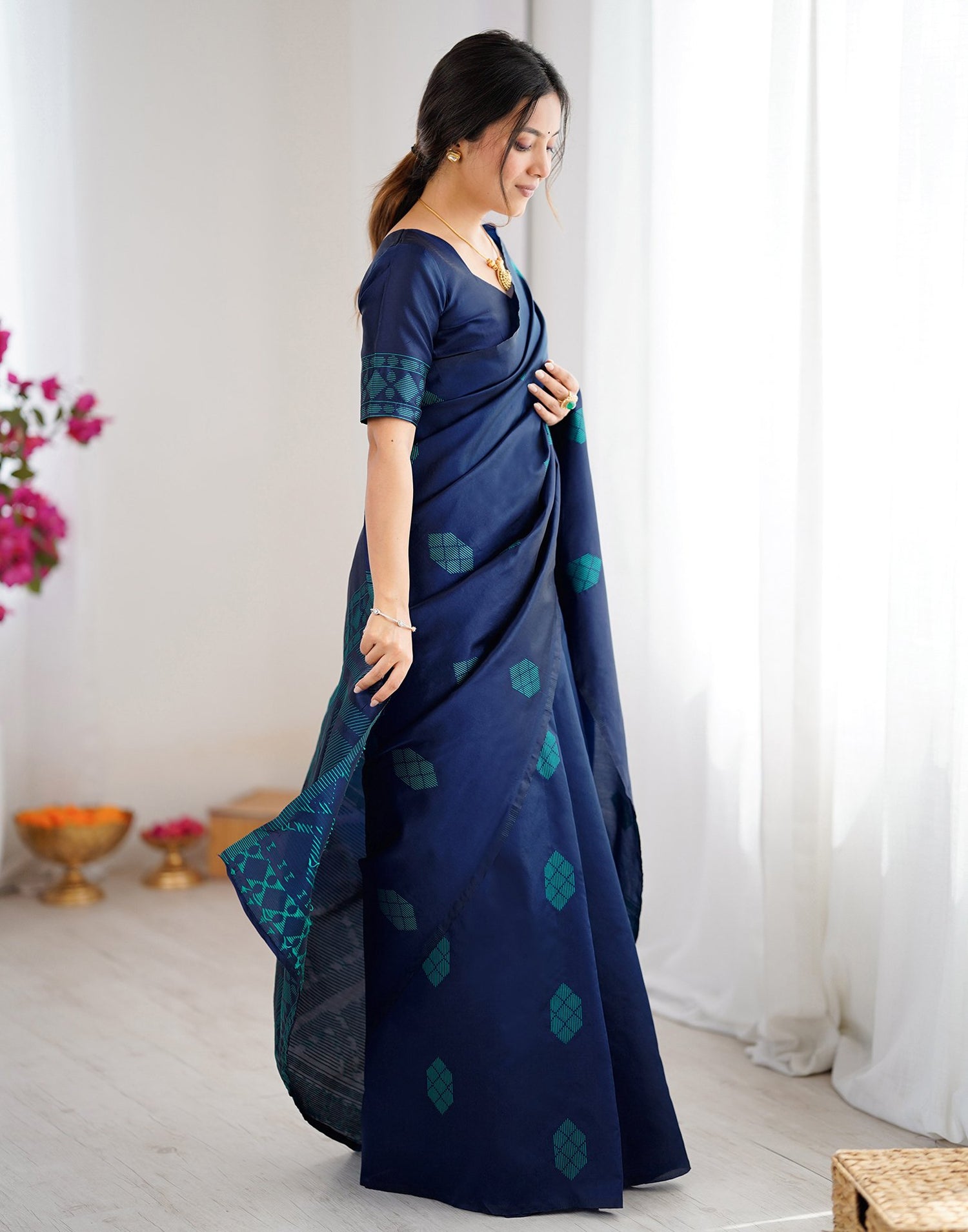 Navy Blue Silk Woven Saree