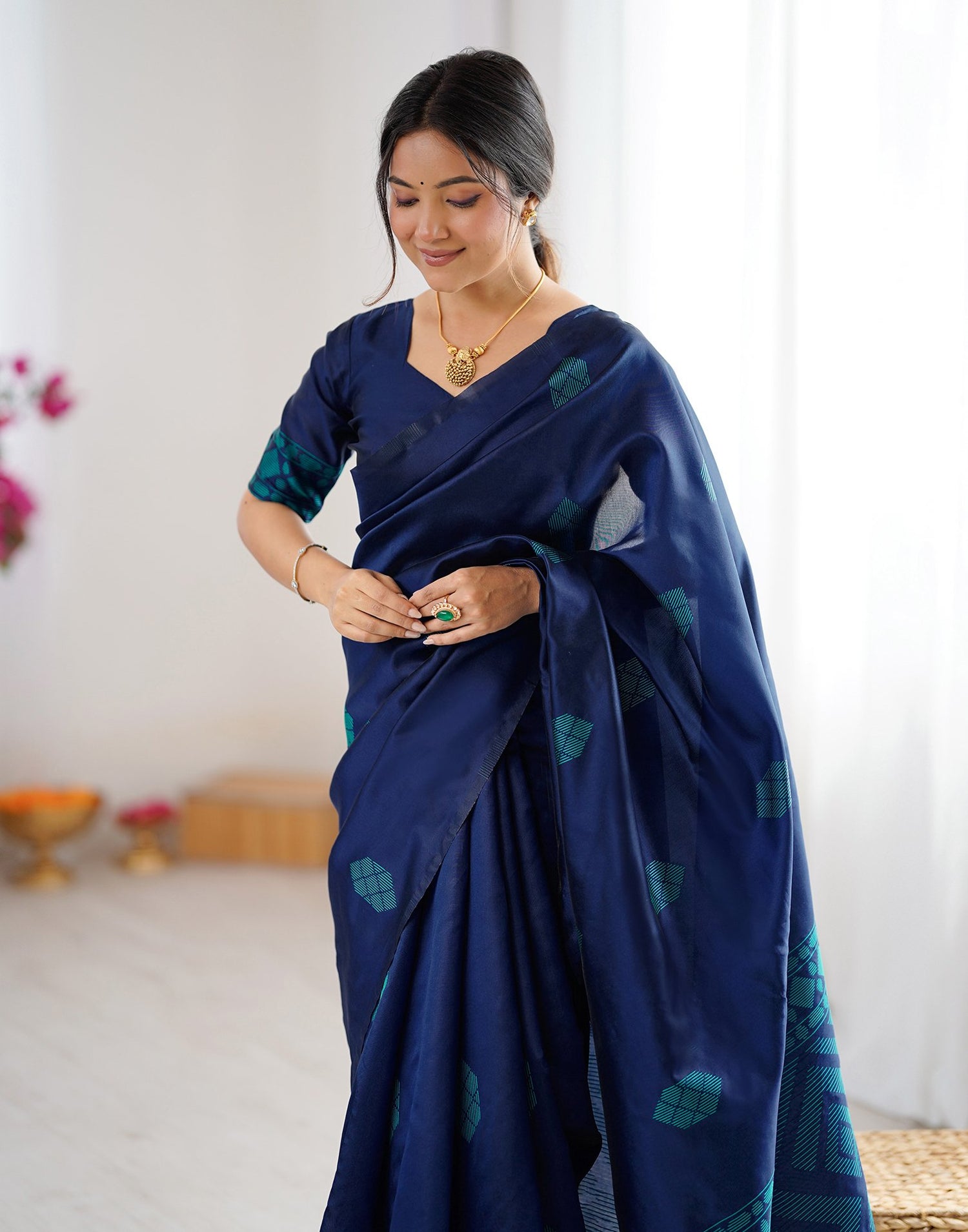 Navy Blue Silk Woven Saree
