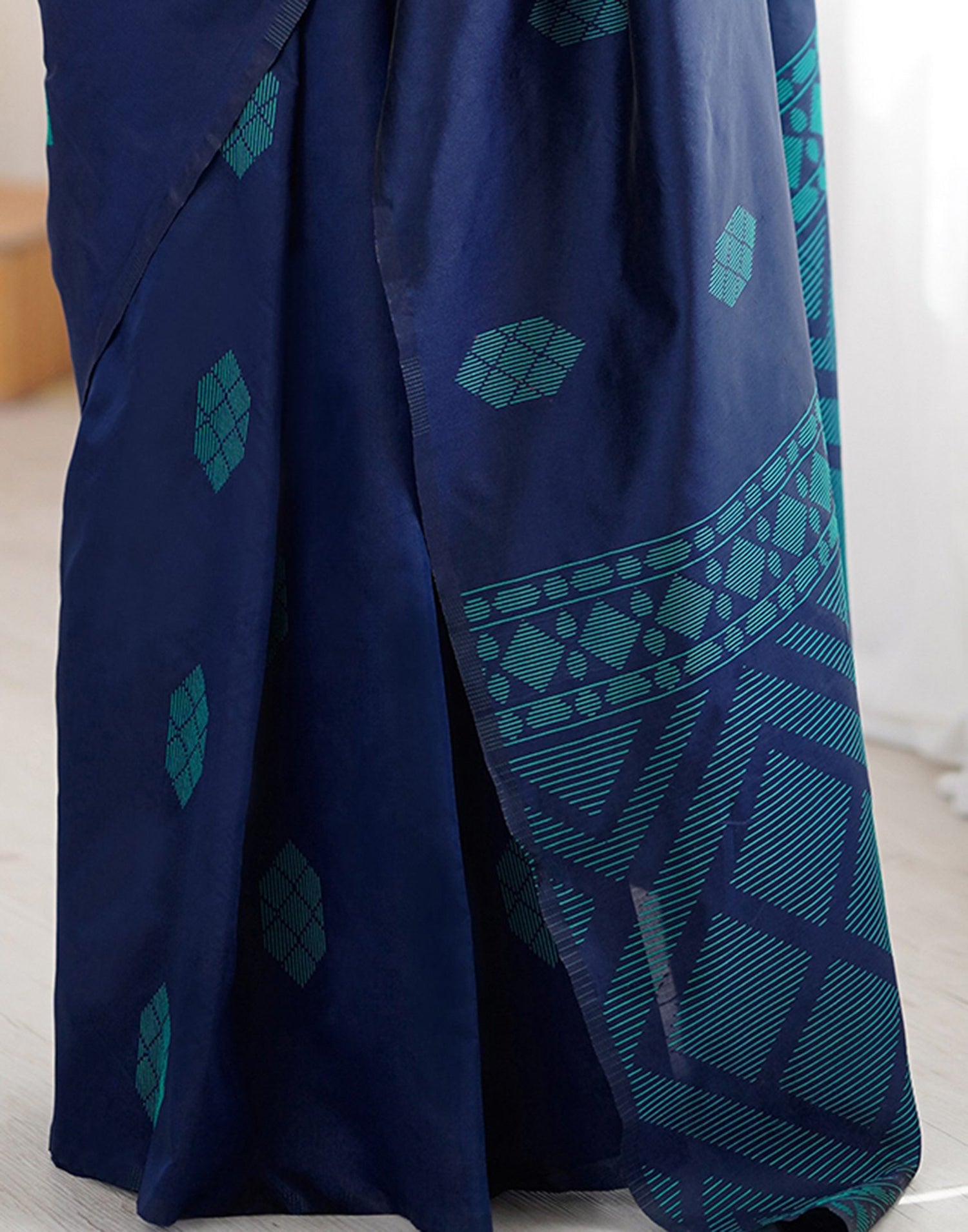 Navy Blue Silk Woven Saree