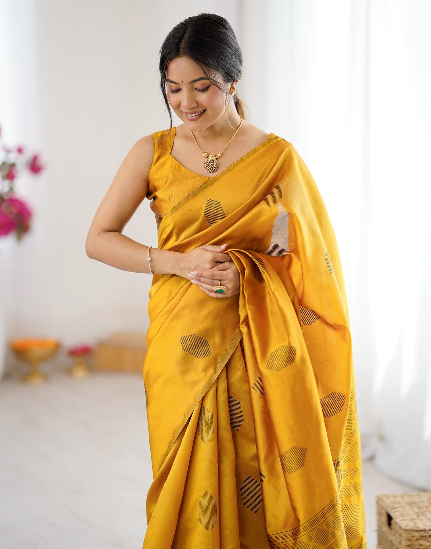 Yellow Silk Woven Saree
