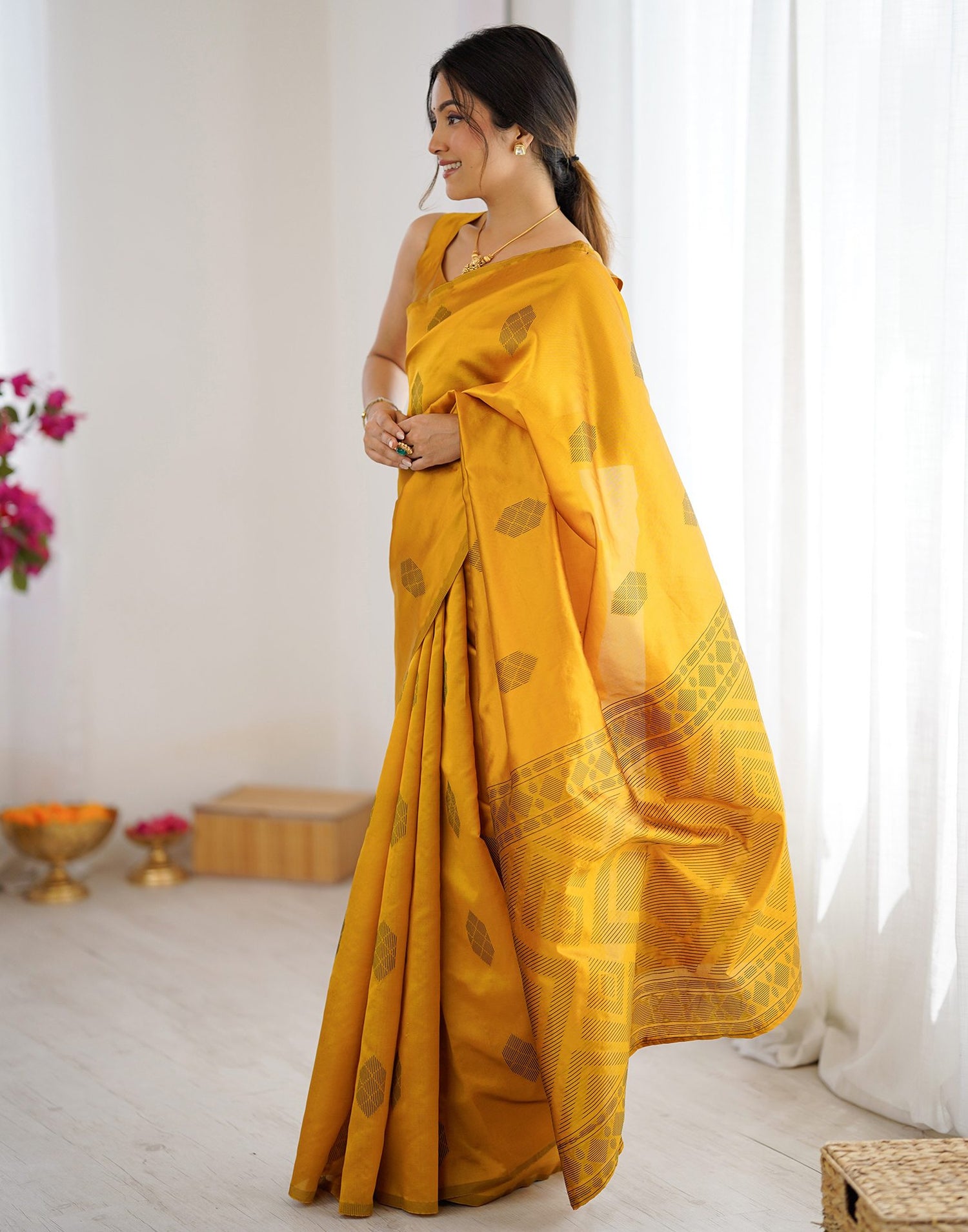 Yellow Silk Woven Saree