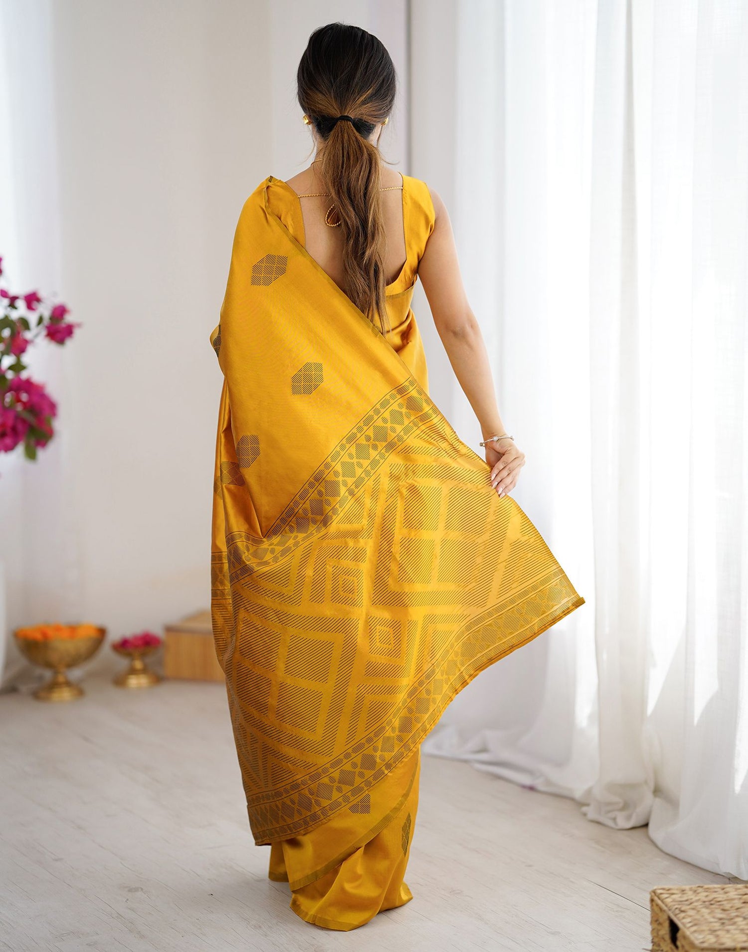 Yellow Silk Woven Saree