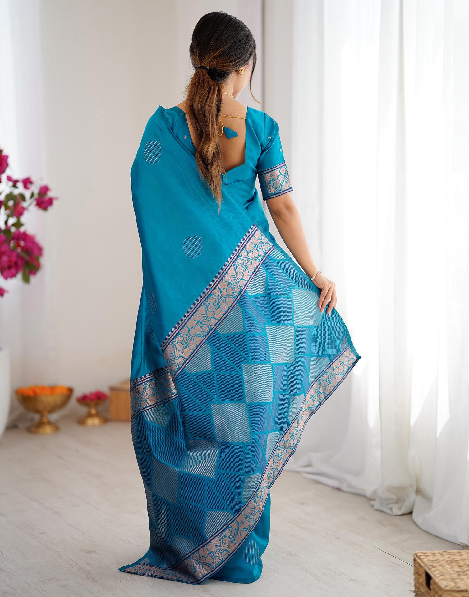 Teal Blue Silk Woven Saree
