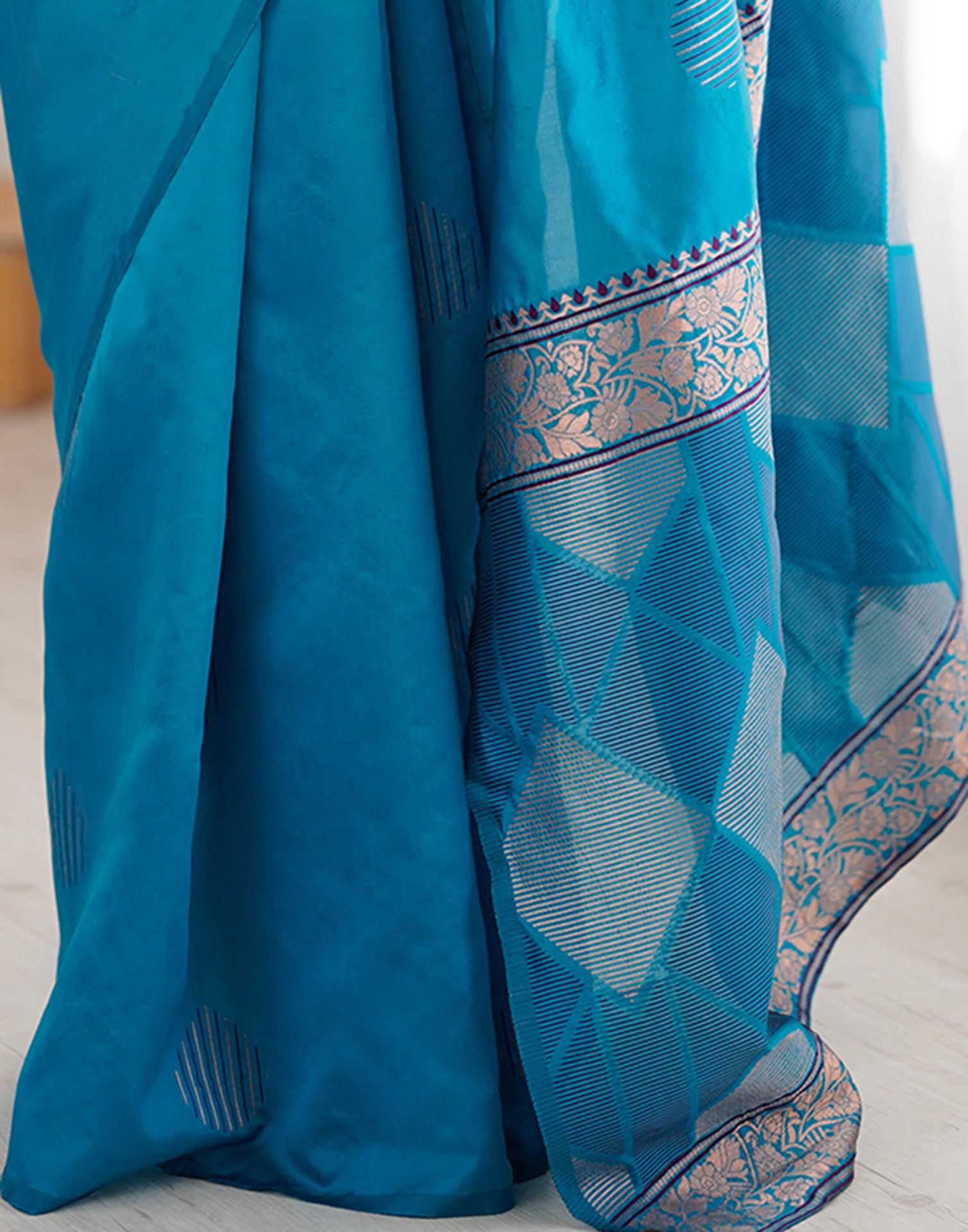 Teal Blue Silk Woven Saree