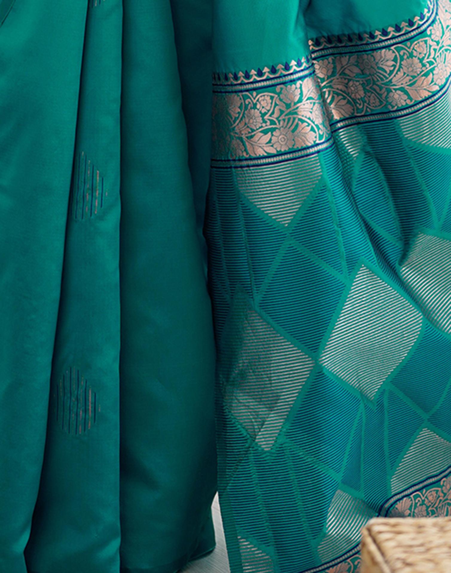 Teal Green Silk Woven Saree
