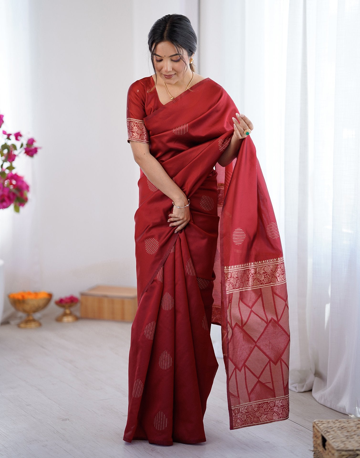 Maroon Silk Woven Saree