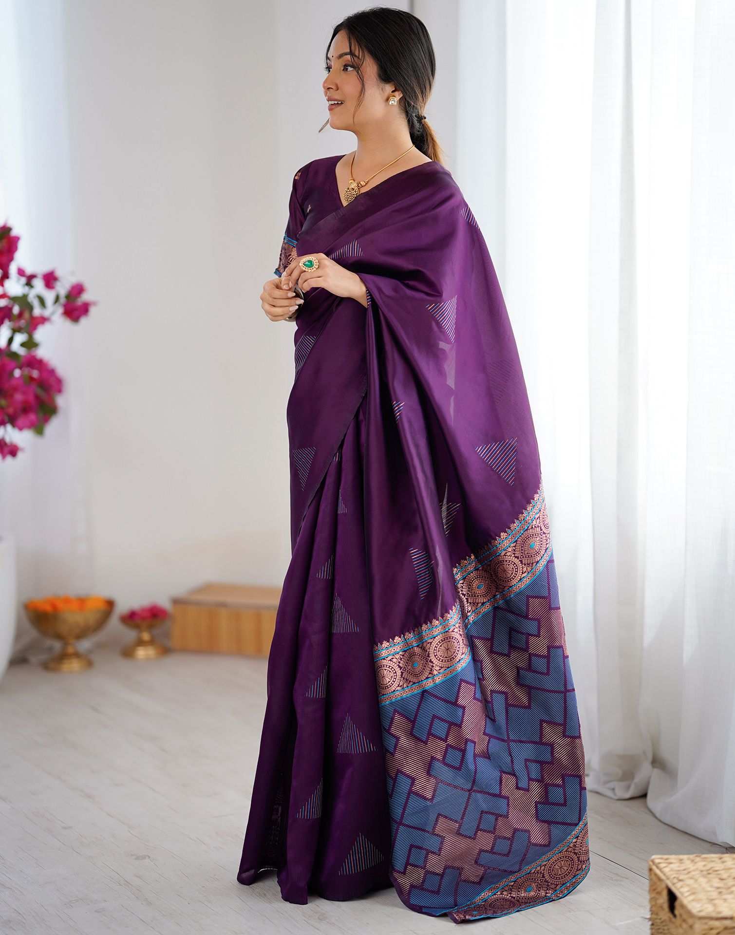 Dark Purple Silk Woven Saree