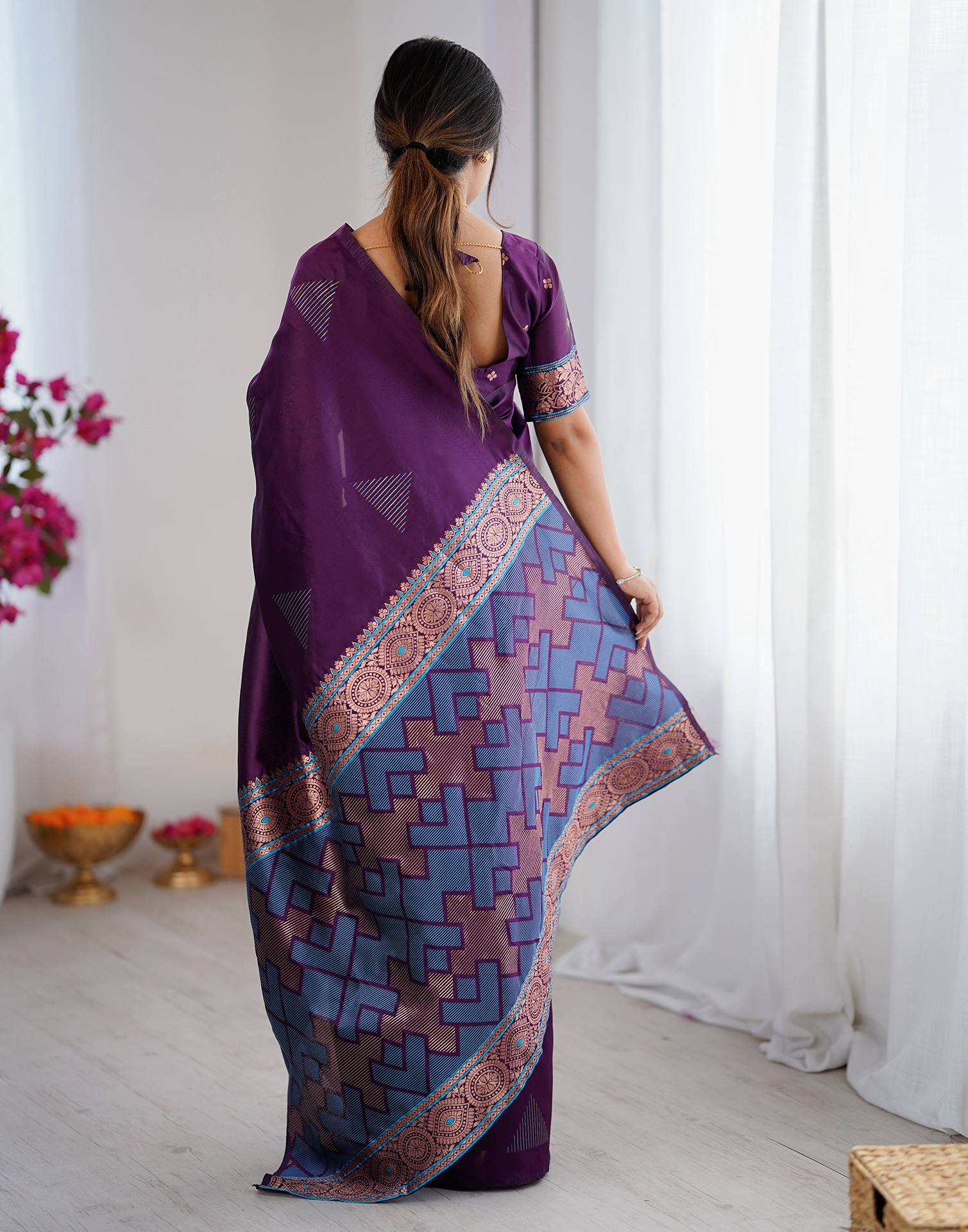 Dark Purple Silk Woven Saree