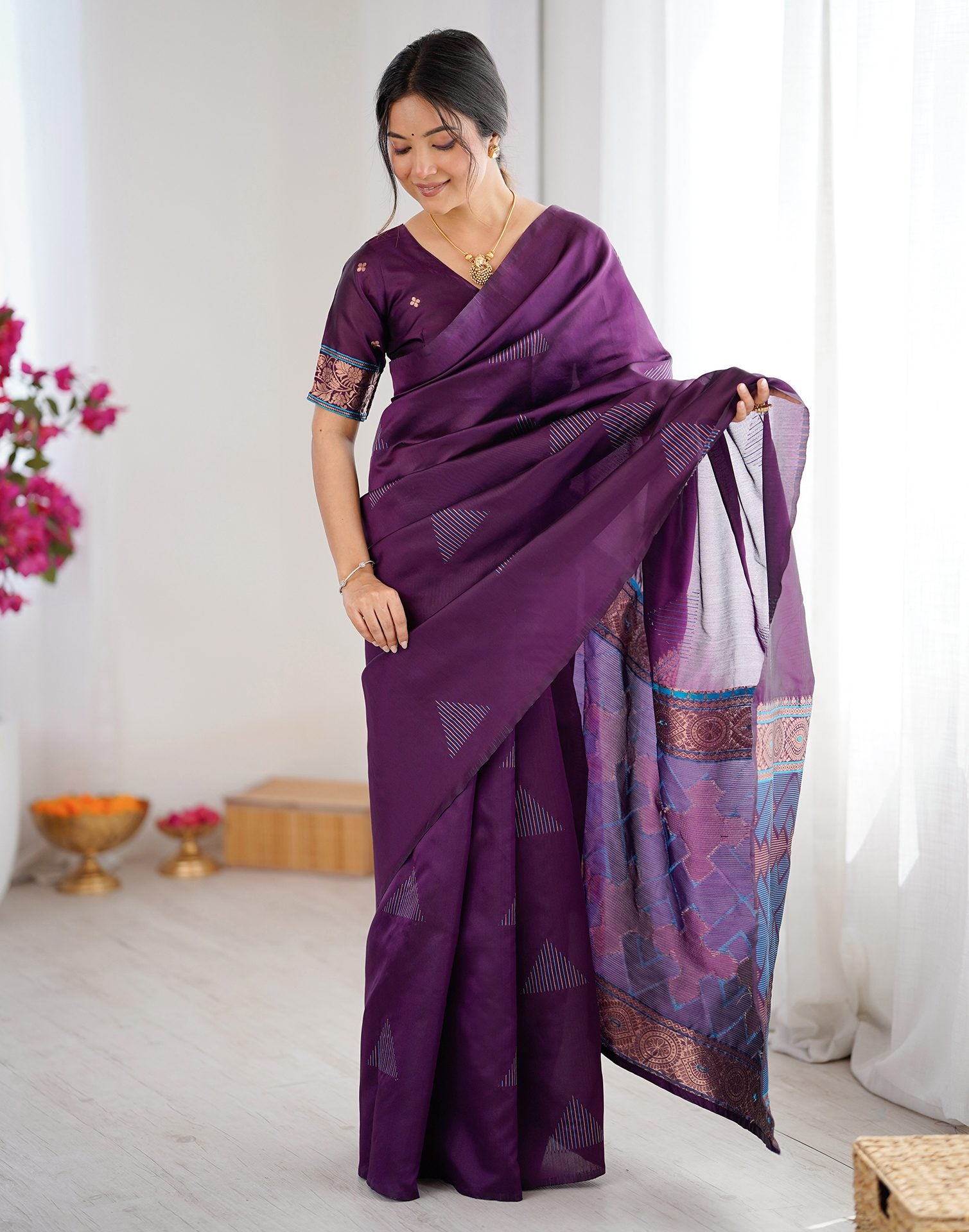 Dark Purple Silk Woven Saree