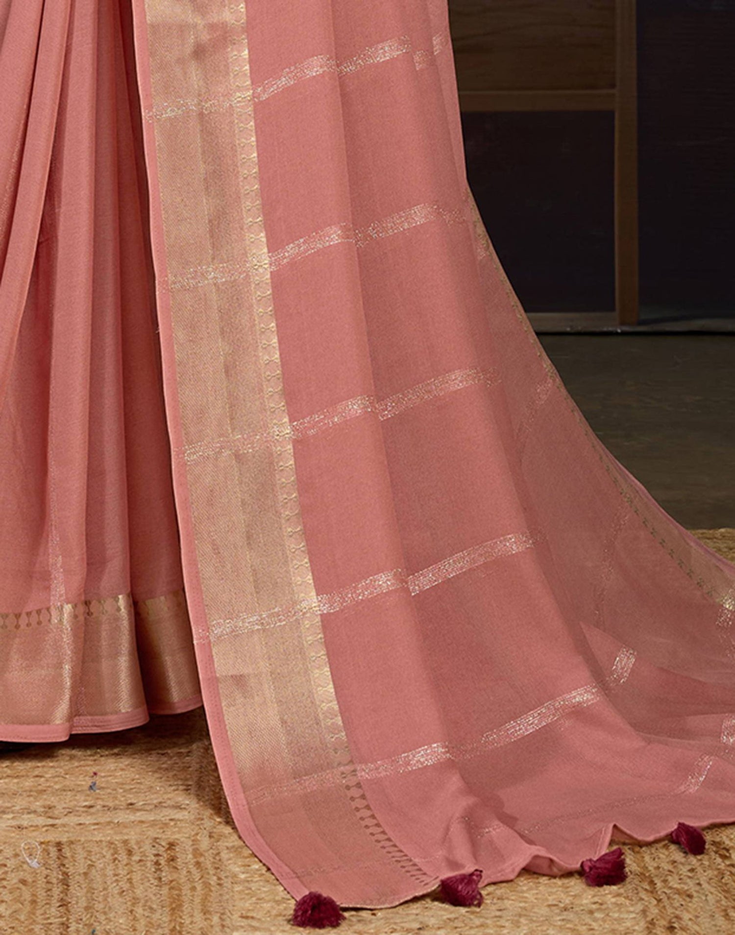 Peach Chiffon Woven Saree