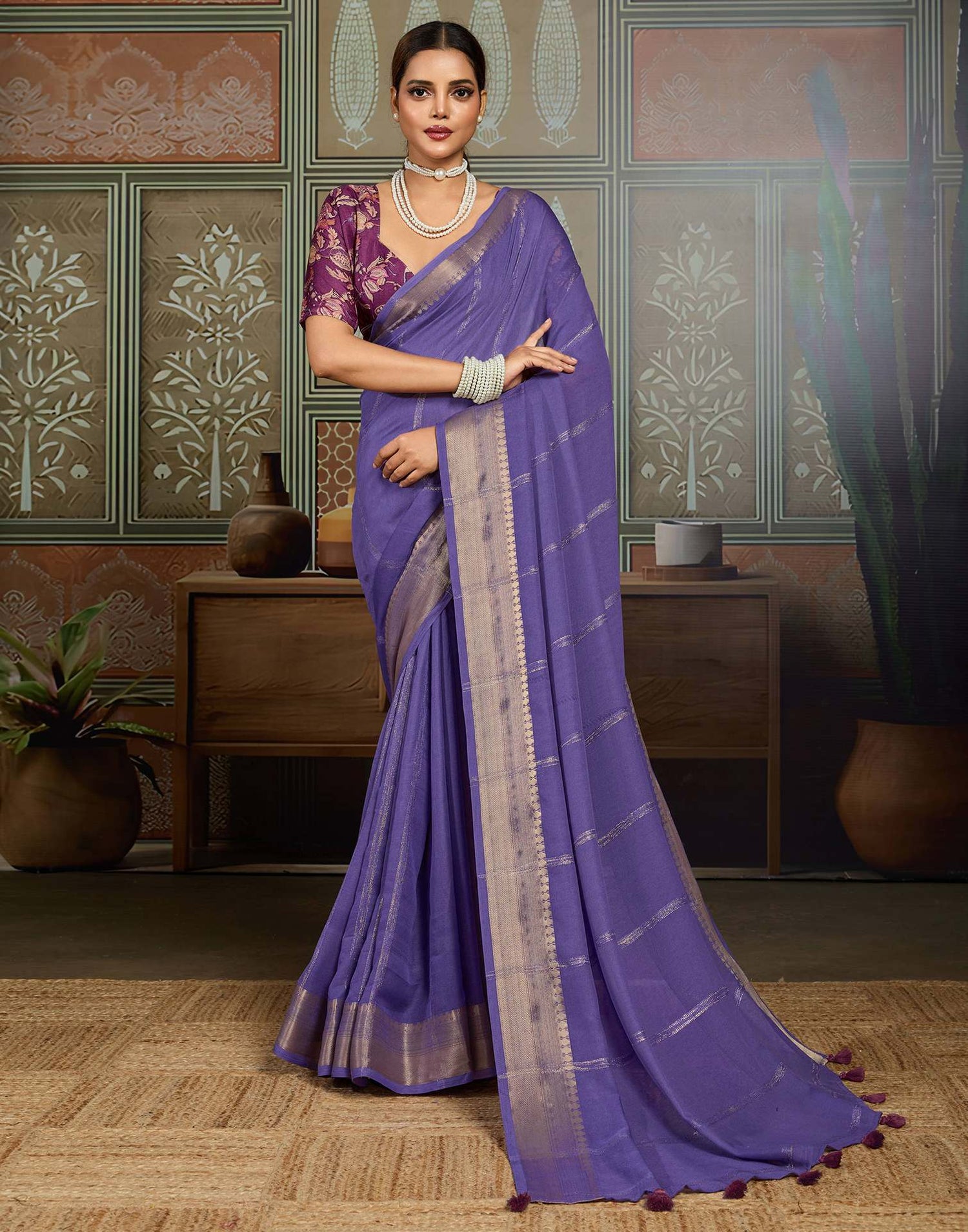 Violet Chiffon Woven Saree