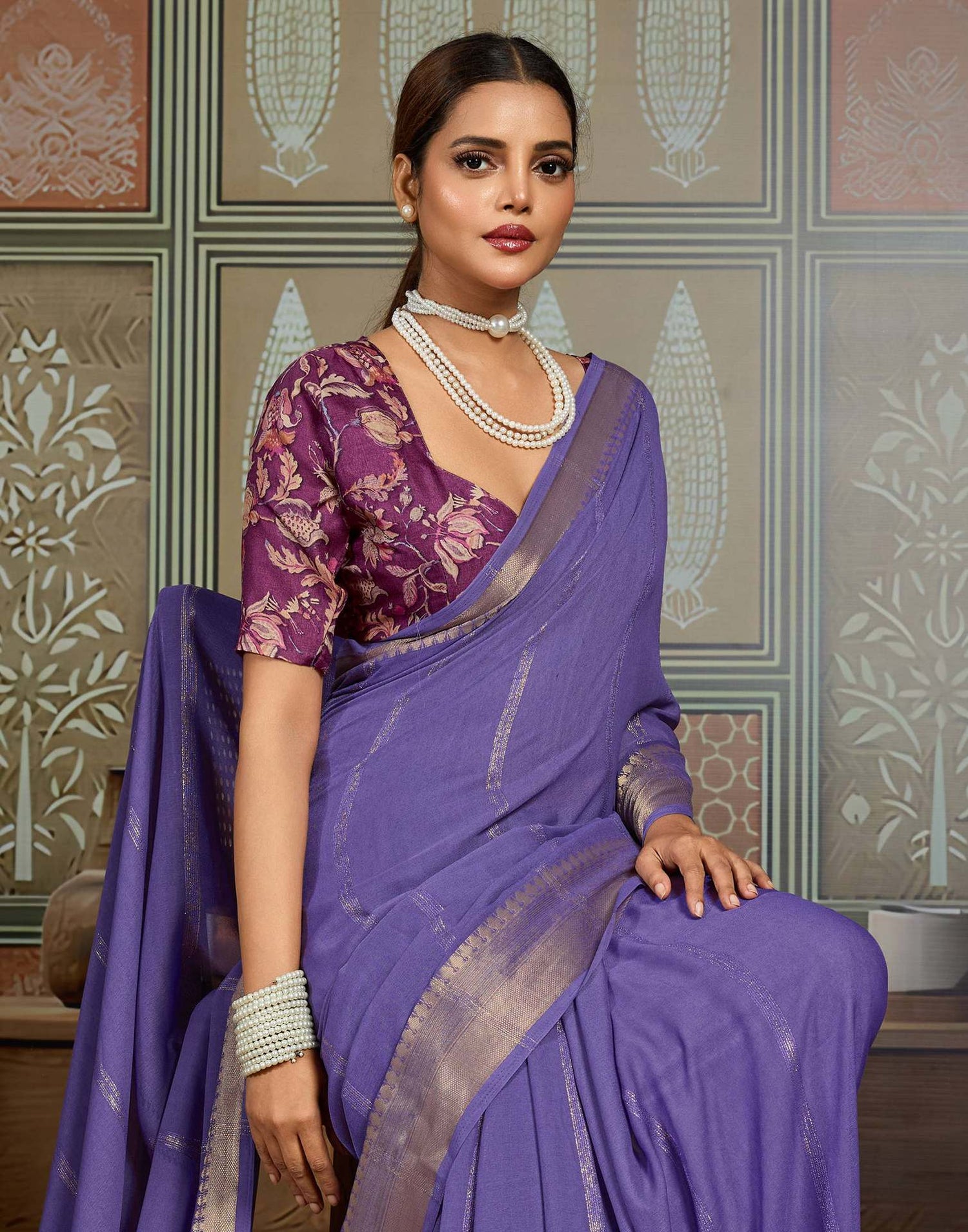Violet Chiffon Woven Saree