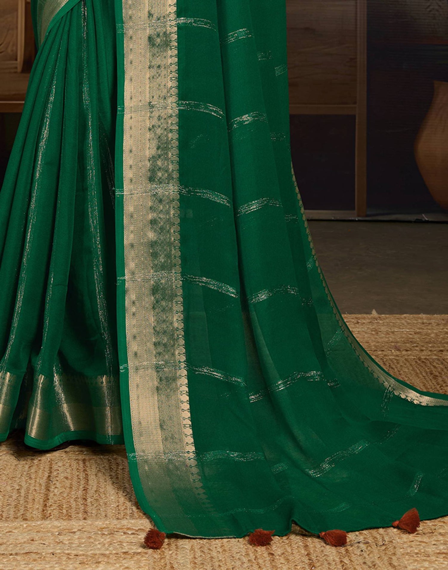 Green Chiffon Woven Saree