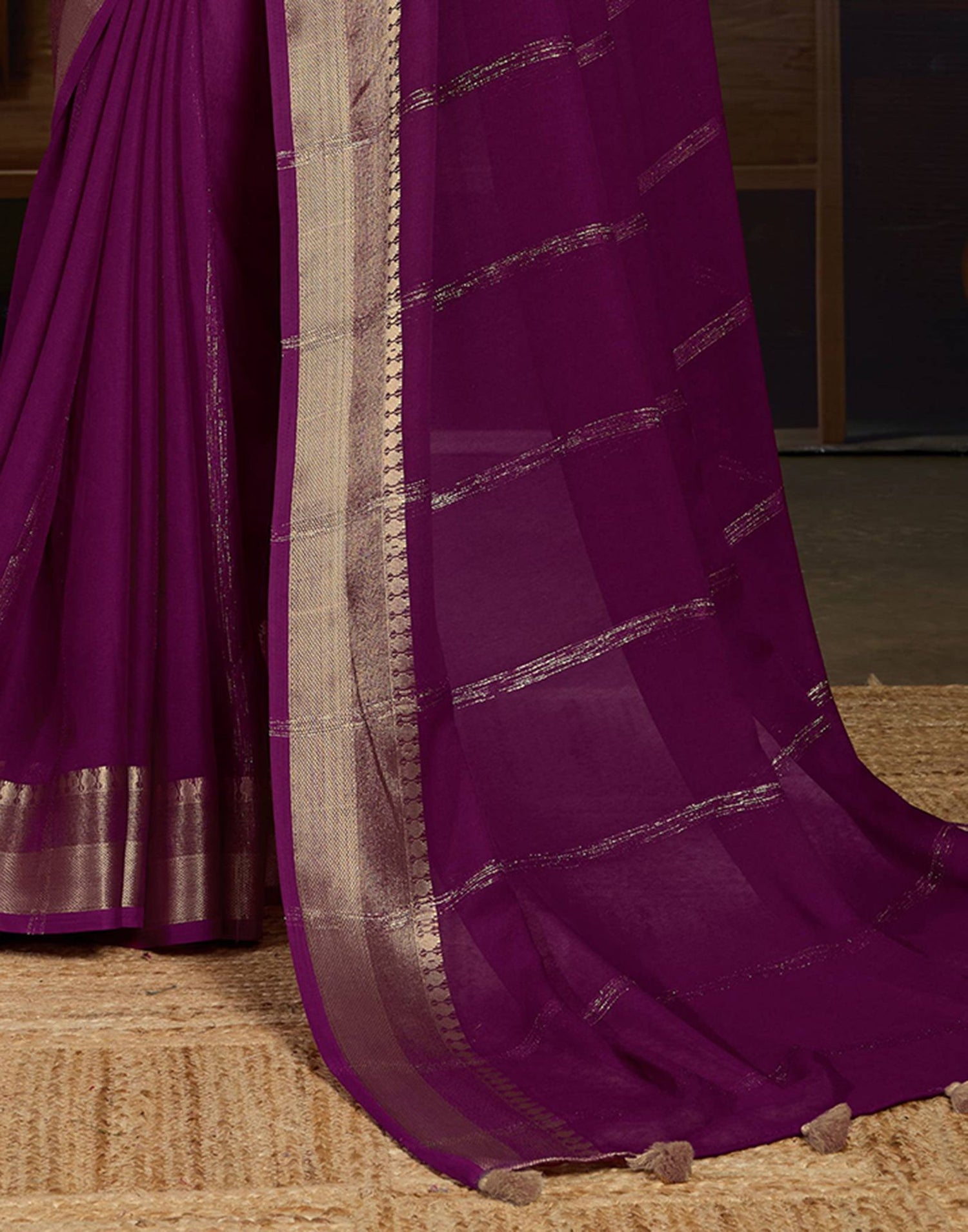 Dark Purple Chiffon Woven Saree