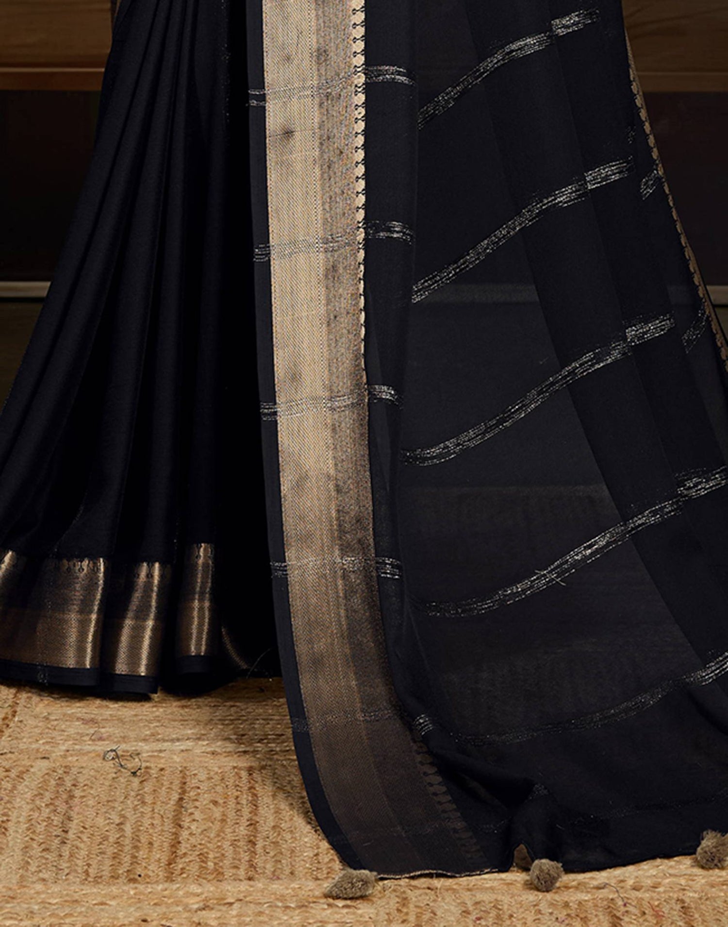 Black Chiffon Woven Saree