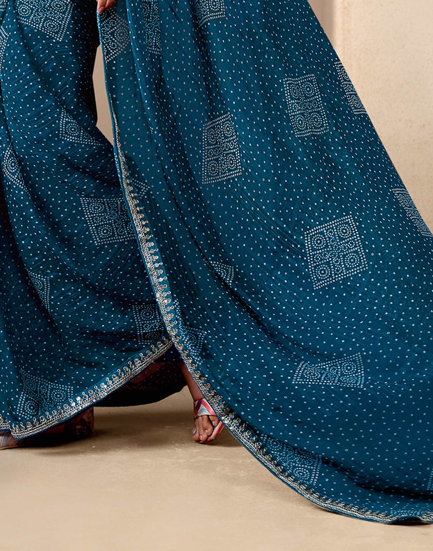 Rama Blue Georgette Printed Bandhani Saree