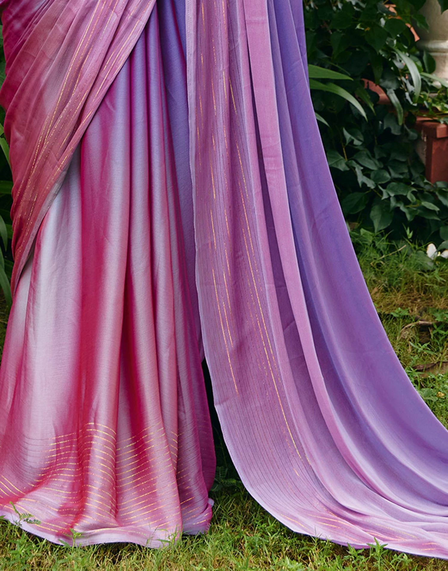 Violet Chiffon Zari Stripe Saree