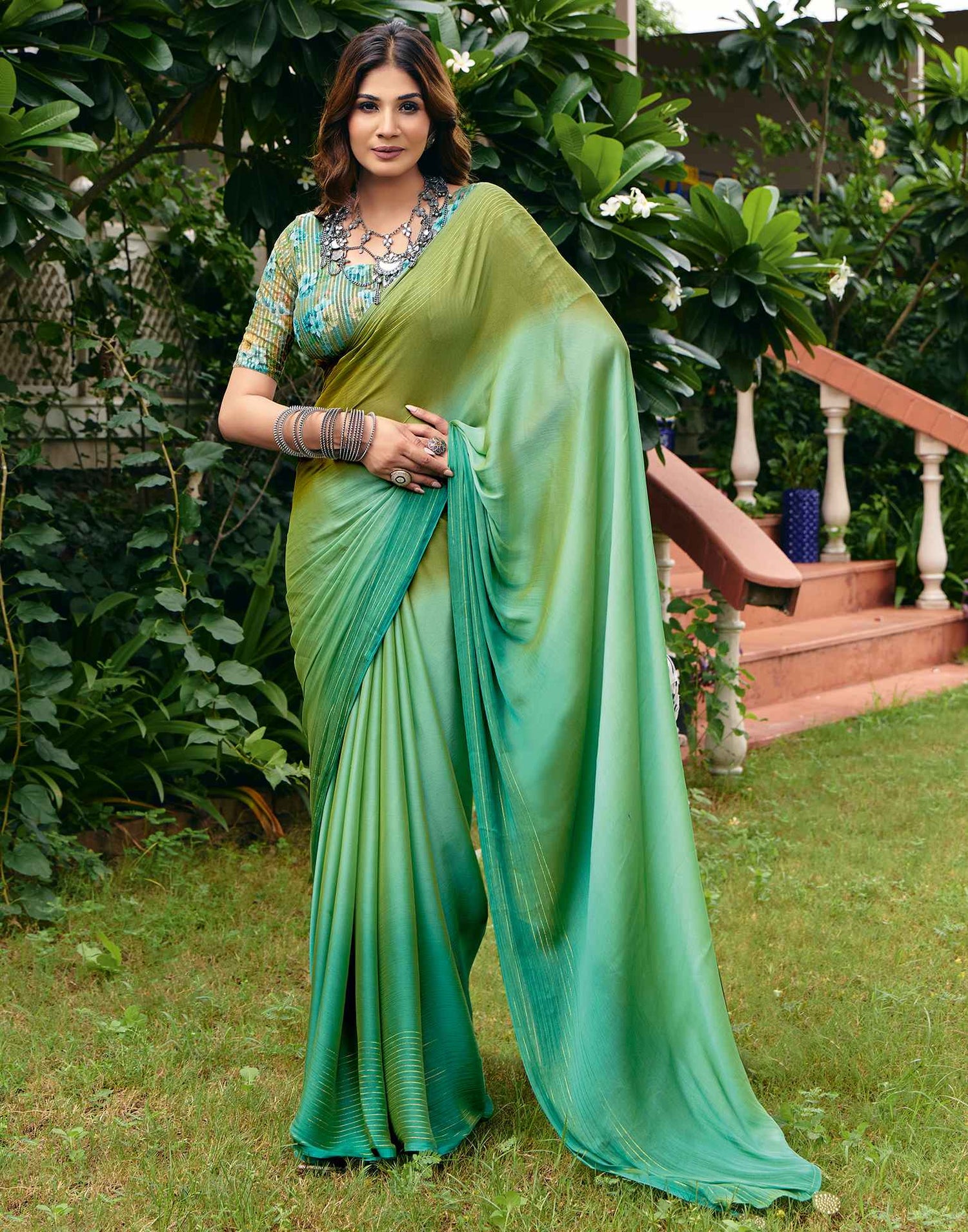 Light Green Chiffon Zari Stripe Saree