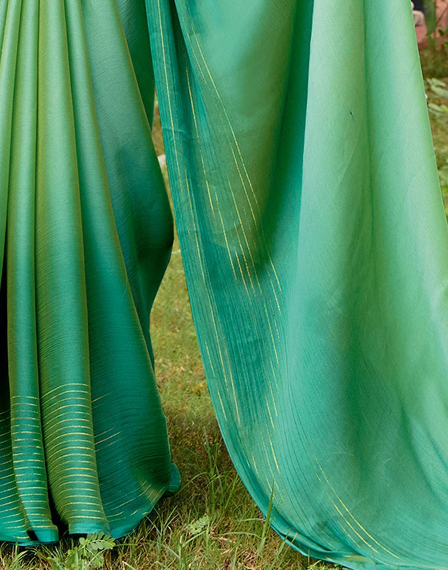 Light Green Chiffon Zari Stripe Saree