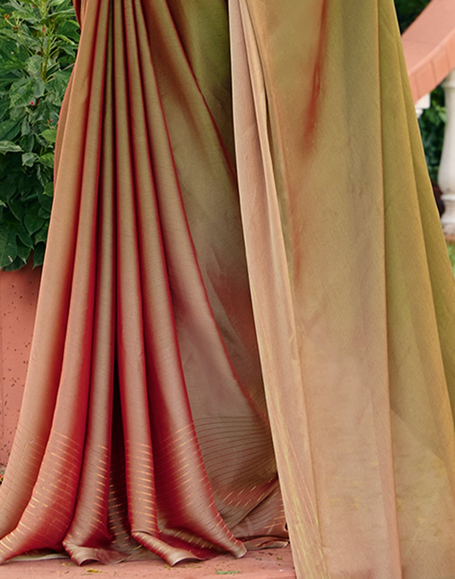 Olive Green Chiffon Zari Stripe Saree