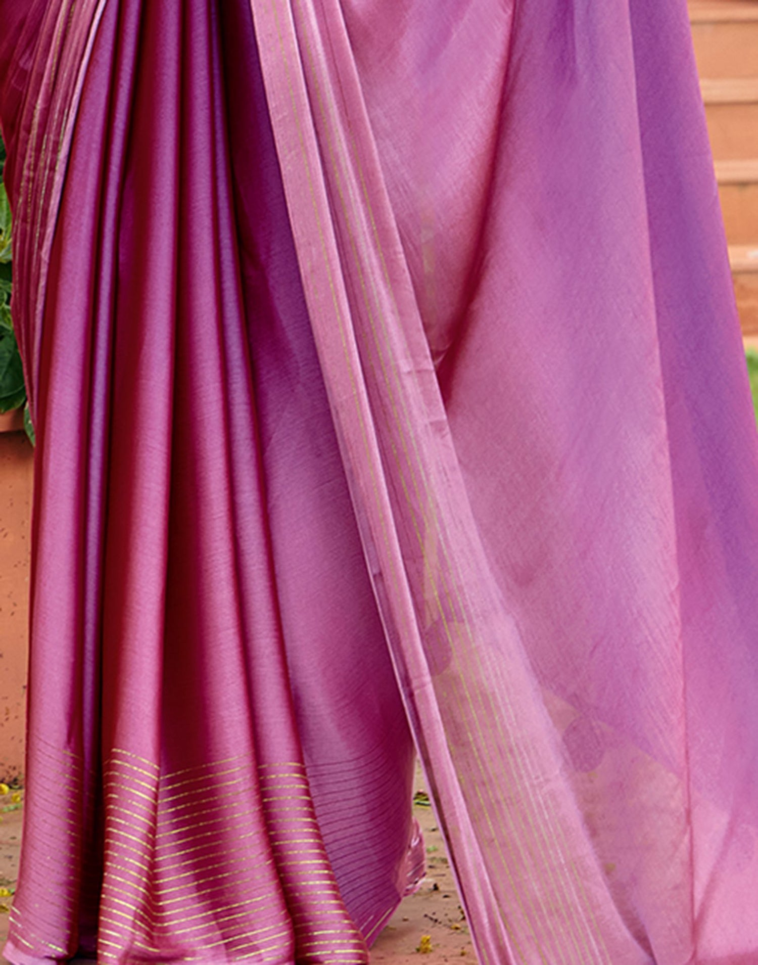 Dark Purple Chiffon Zari Stripe Saree