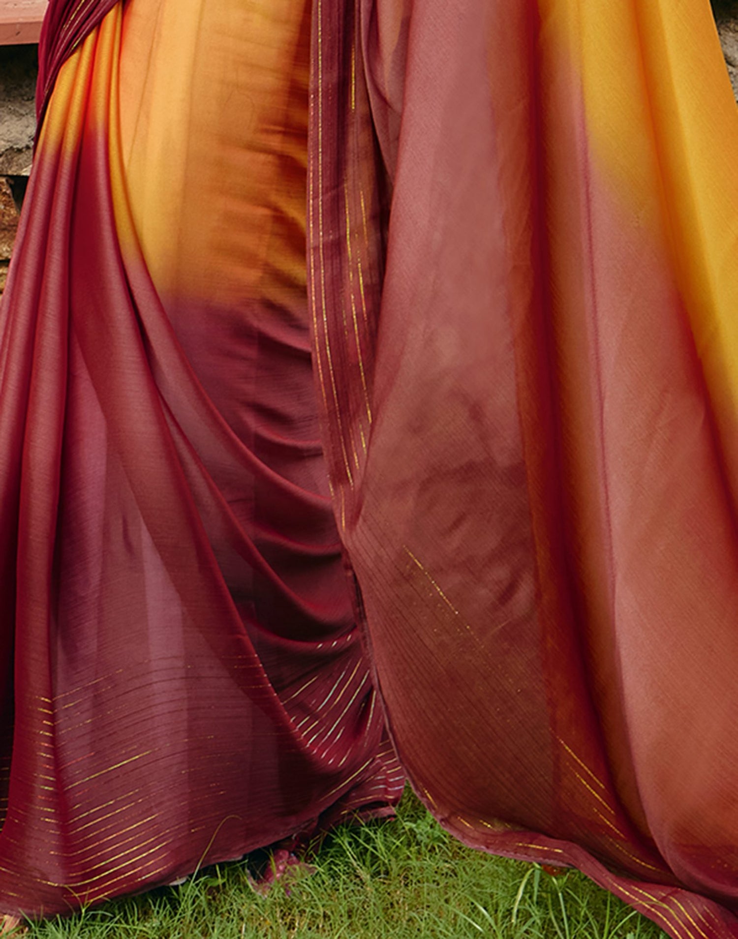 Yellow Chiffon Zari Stripe Saree