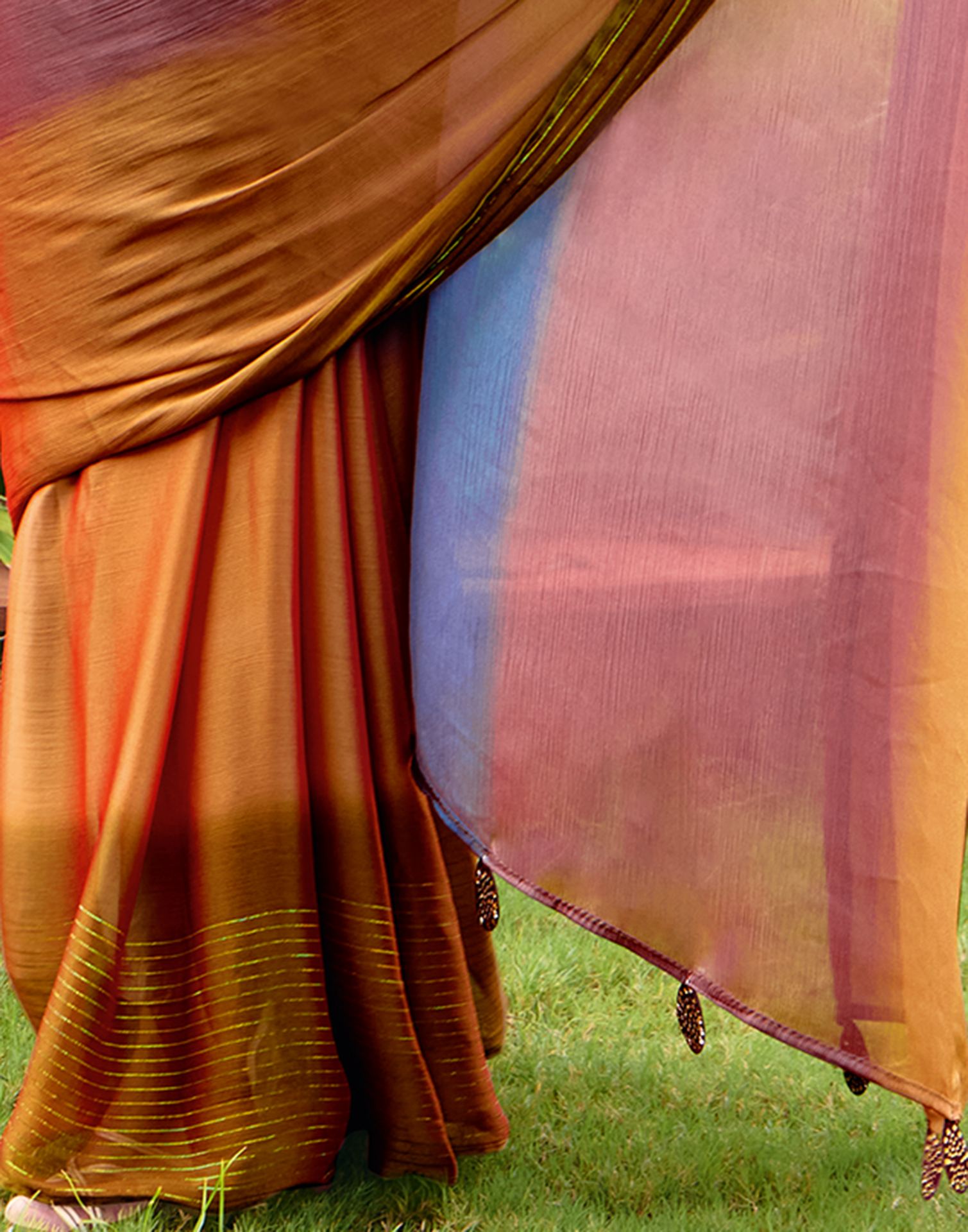 Multicoloured Chiffon Zari Stripe Saree