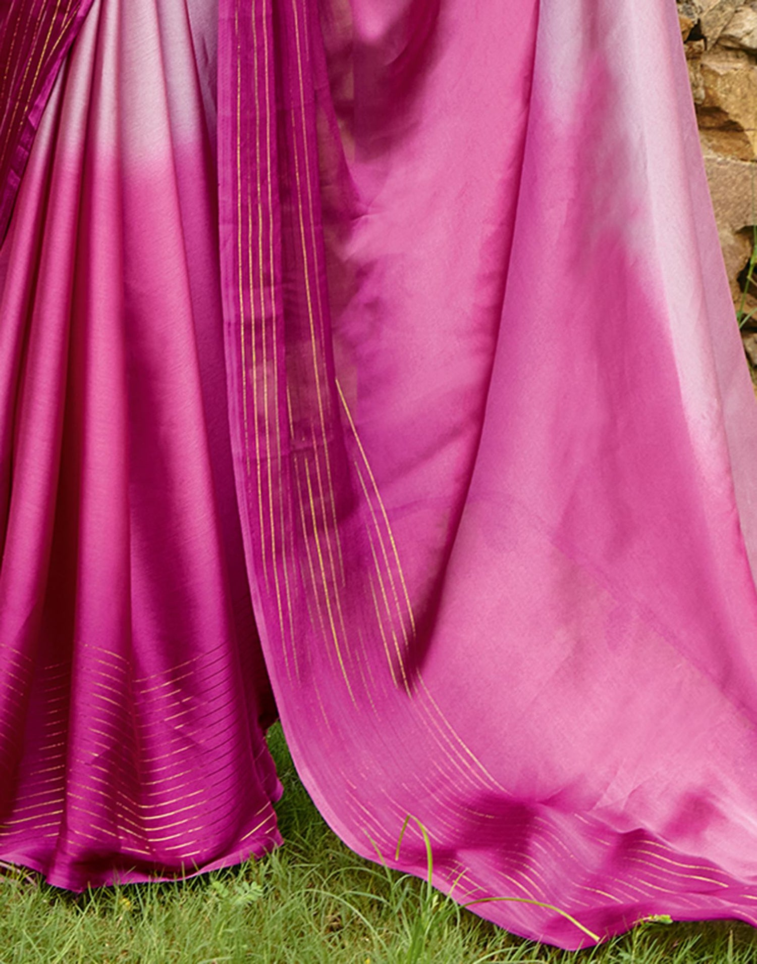 Rani Pink Chiffon Zari Stripe Saree