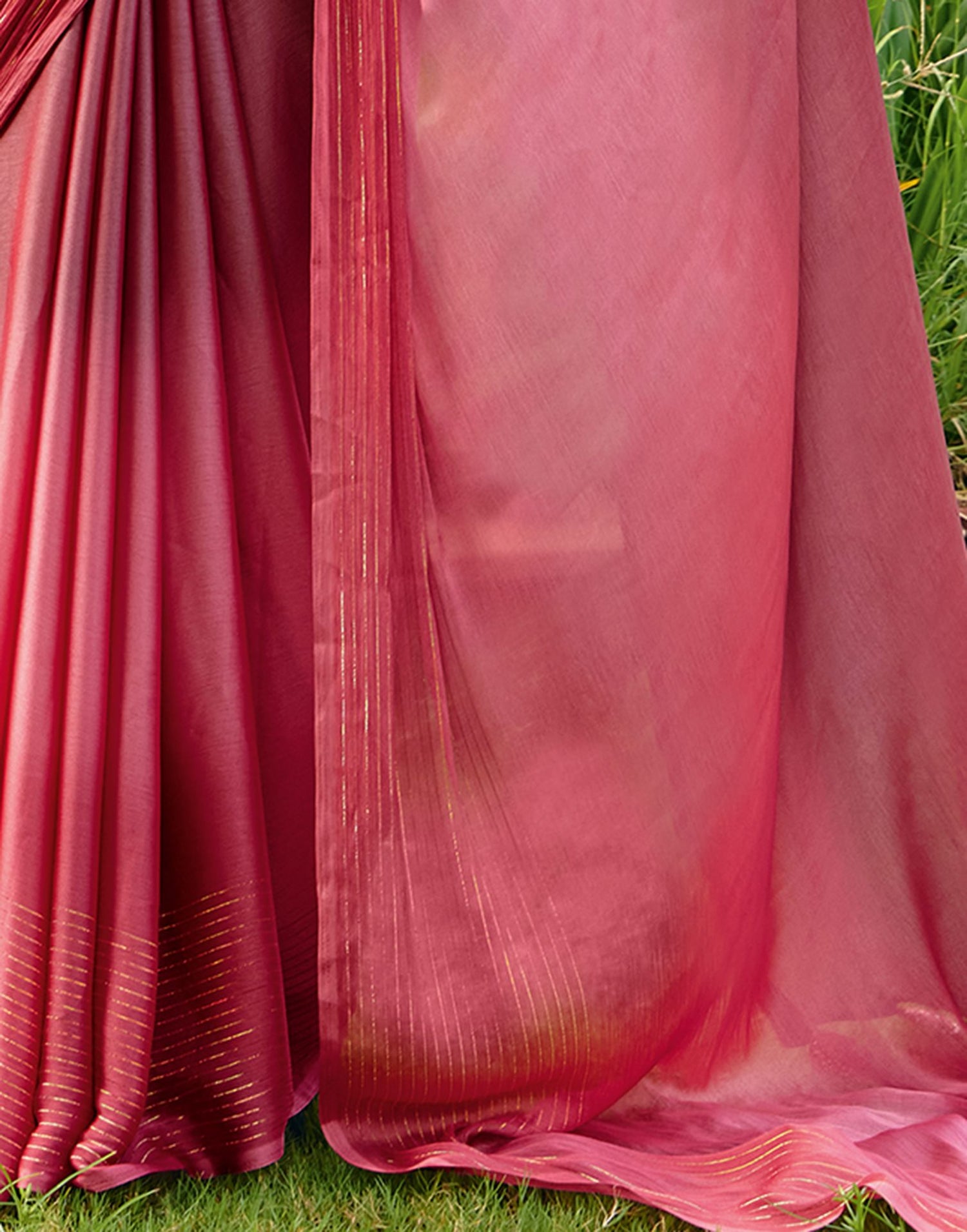 Dusty Coral Pink Chiffon Zari Stripe Saree