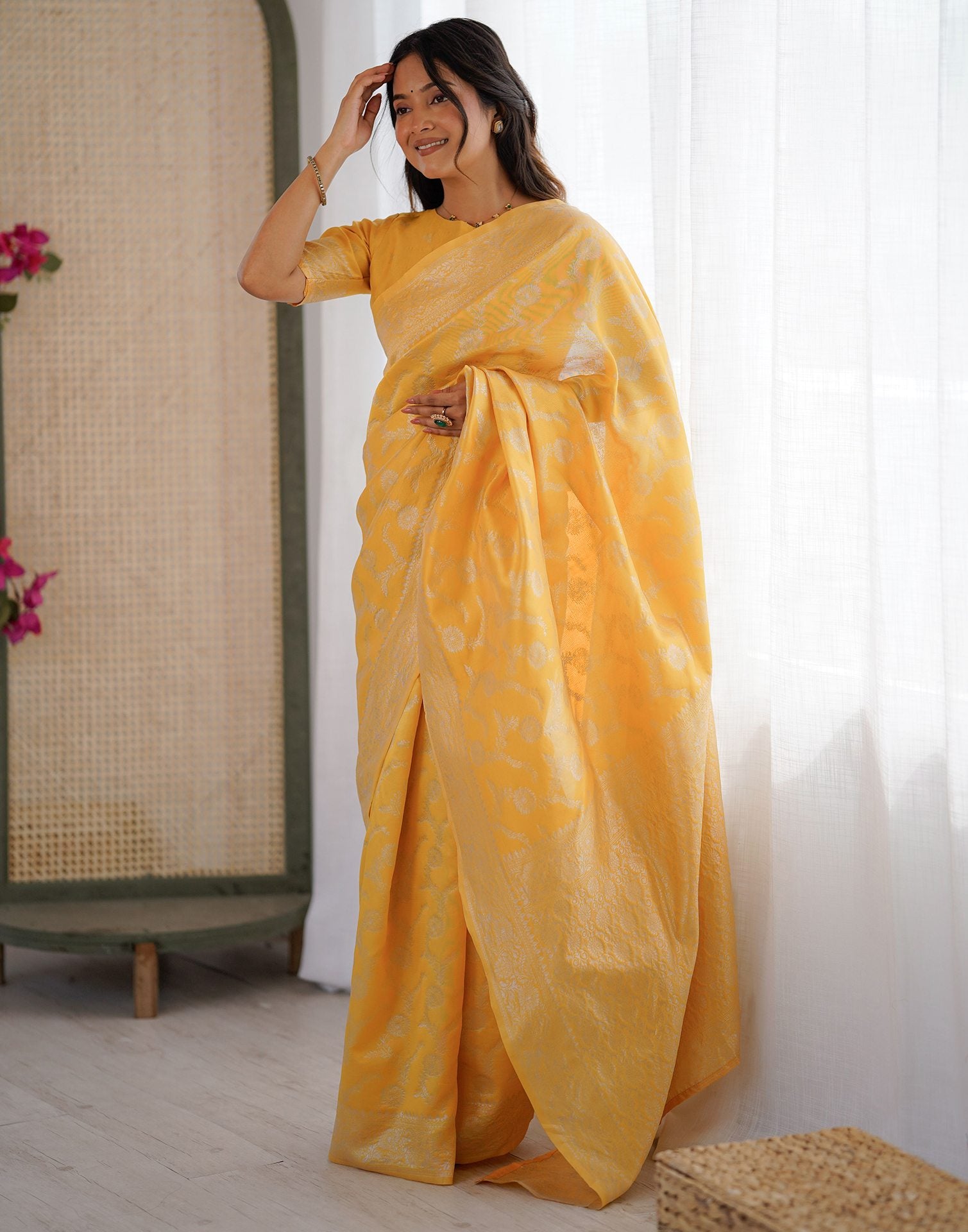 Yellow Silk Woven Saree