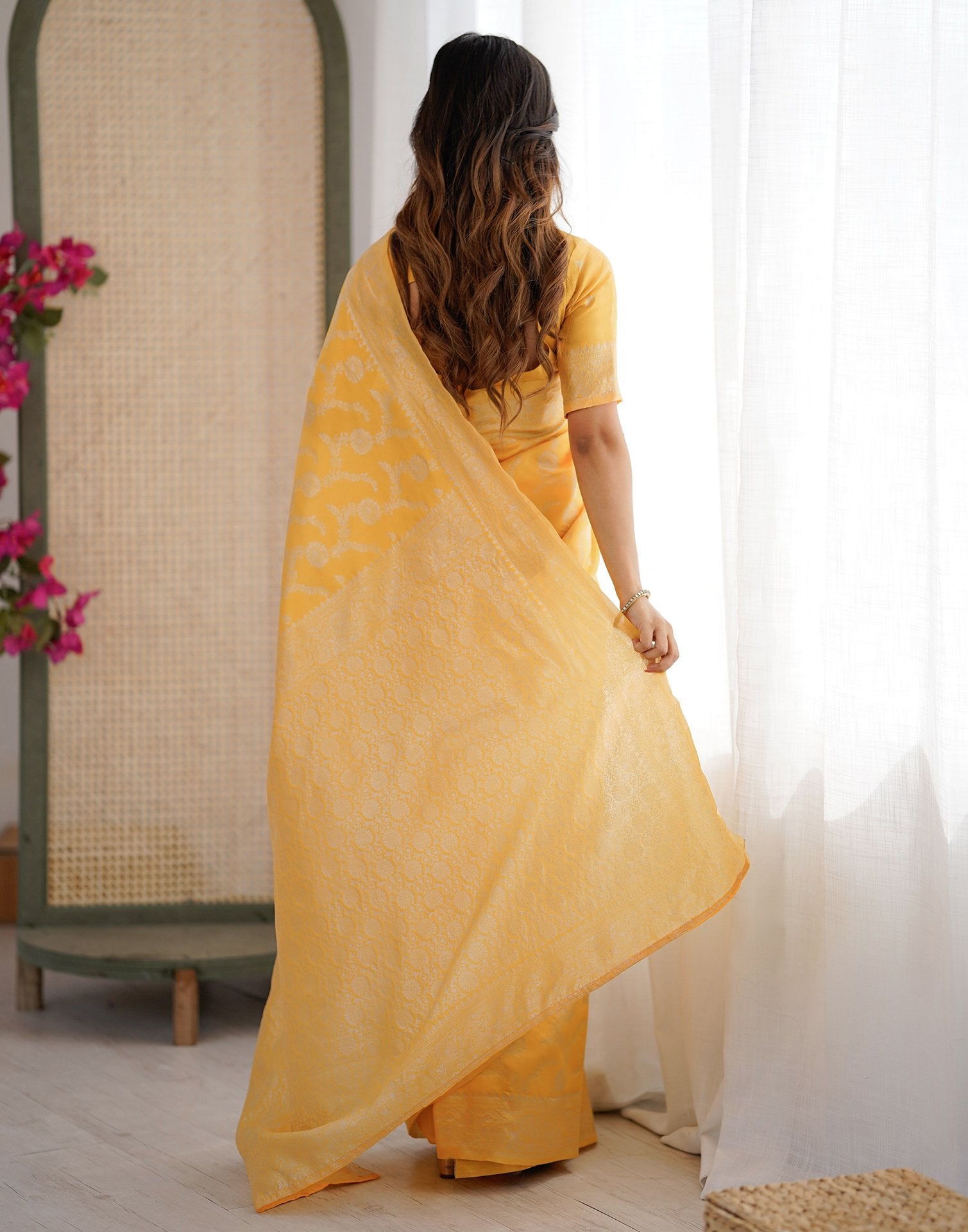 Yellow Silk Woven Saree
