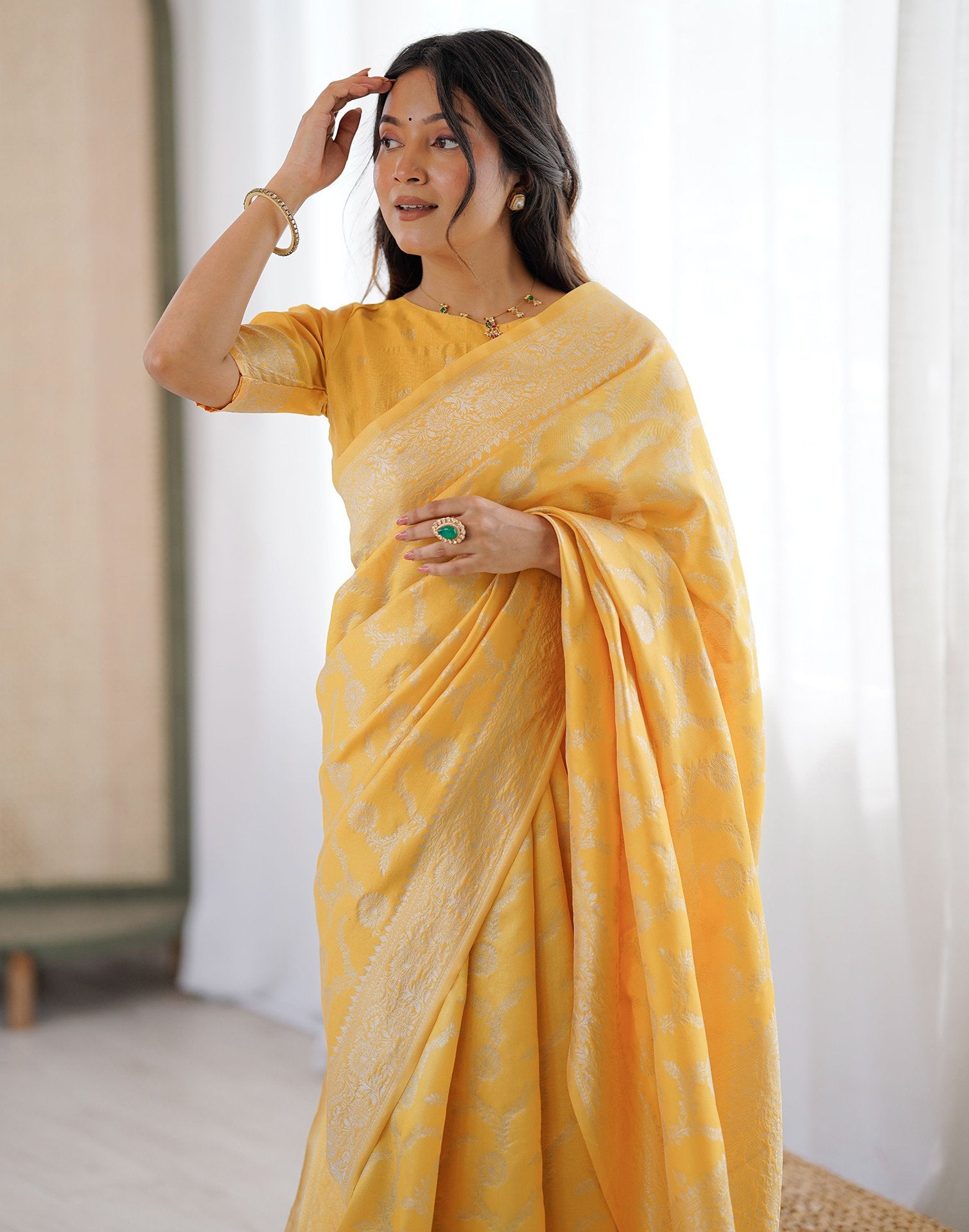 Yellow Silk Woven Saree