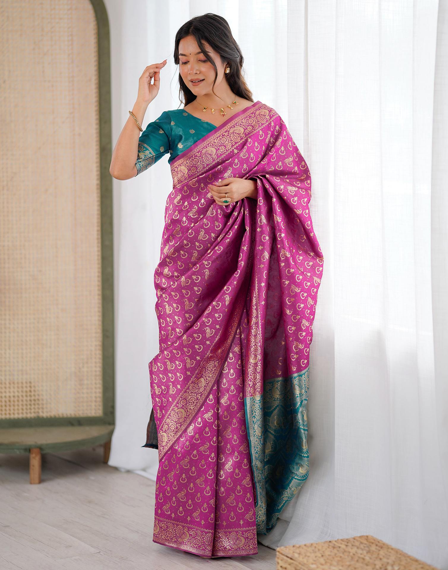 Pink Silk Woven Saree