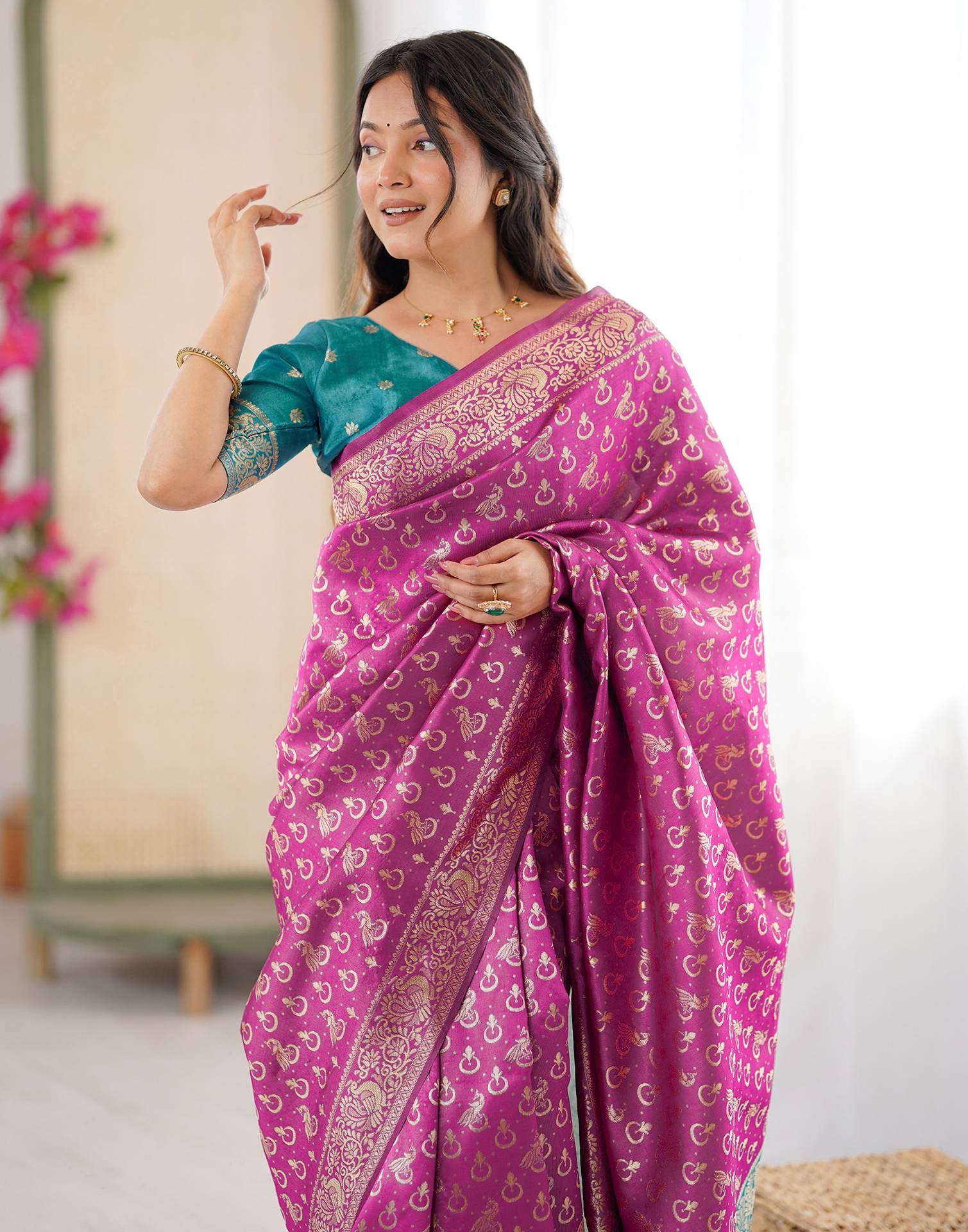 Pink Silk Woven Saree
