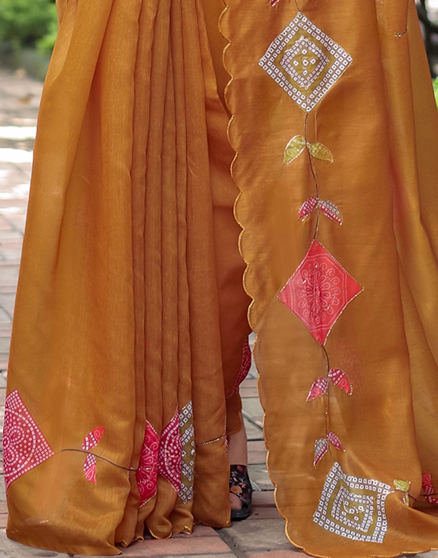 Dusty Orange Cotton Printed Saree