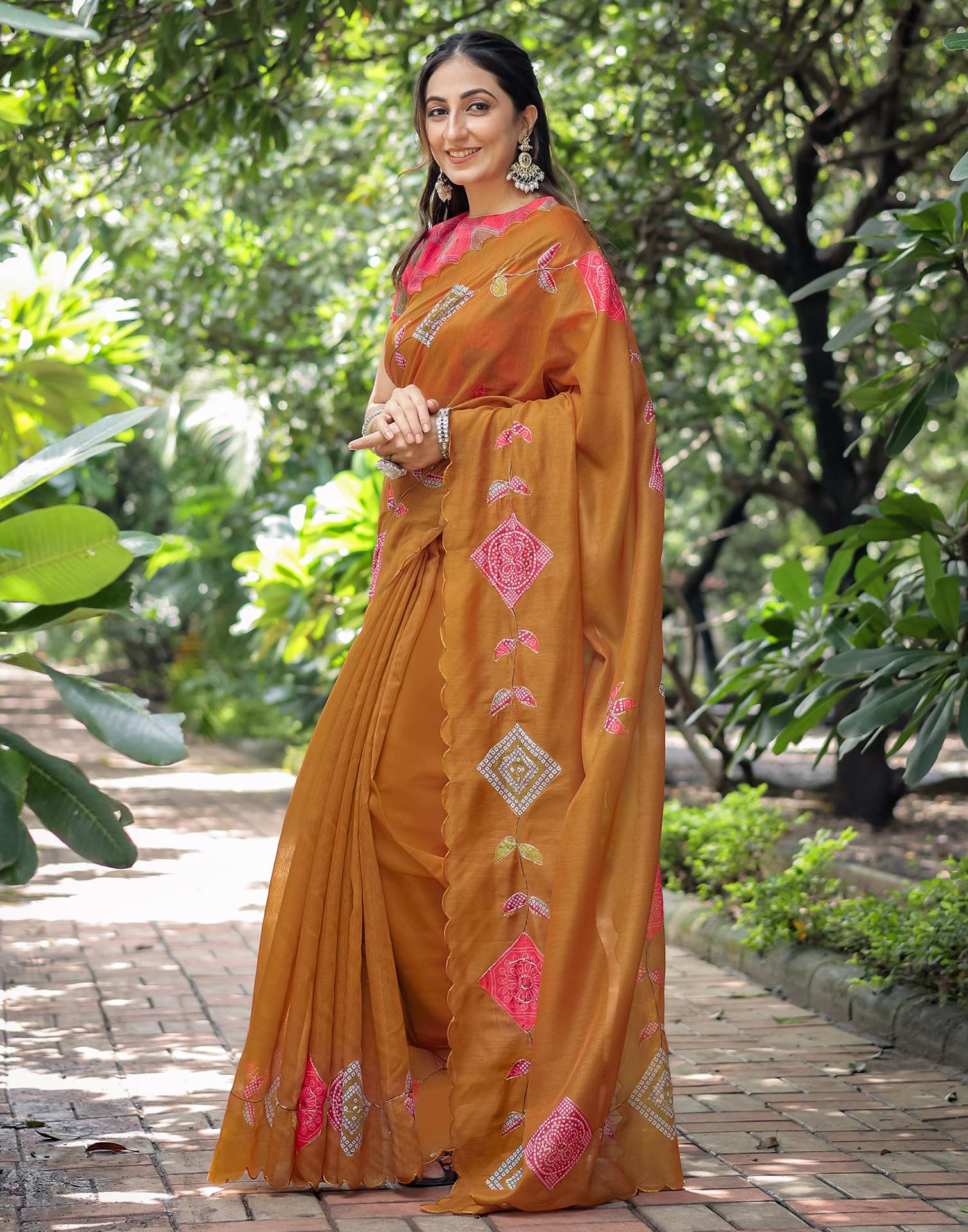Dusty Orange Cotton Printed Saree
