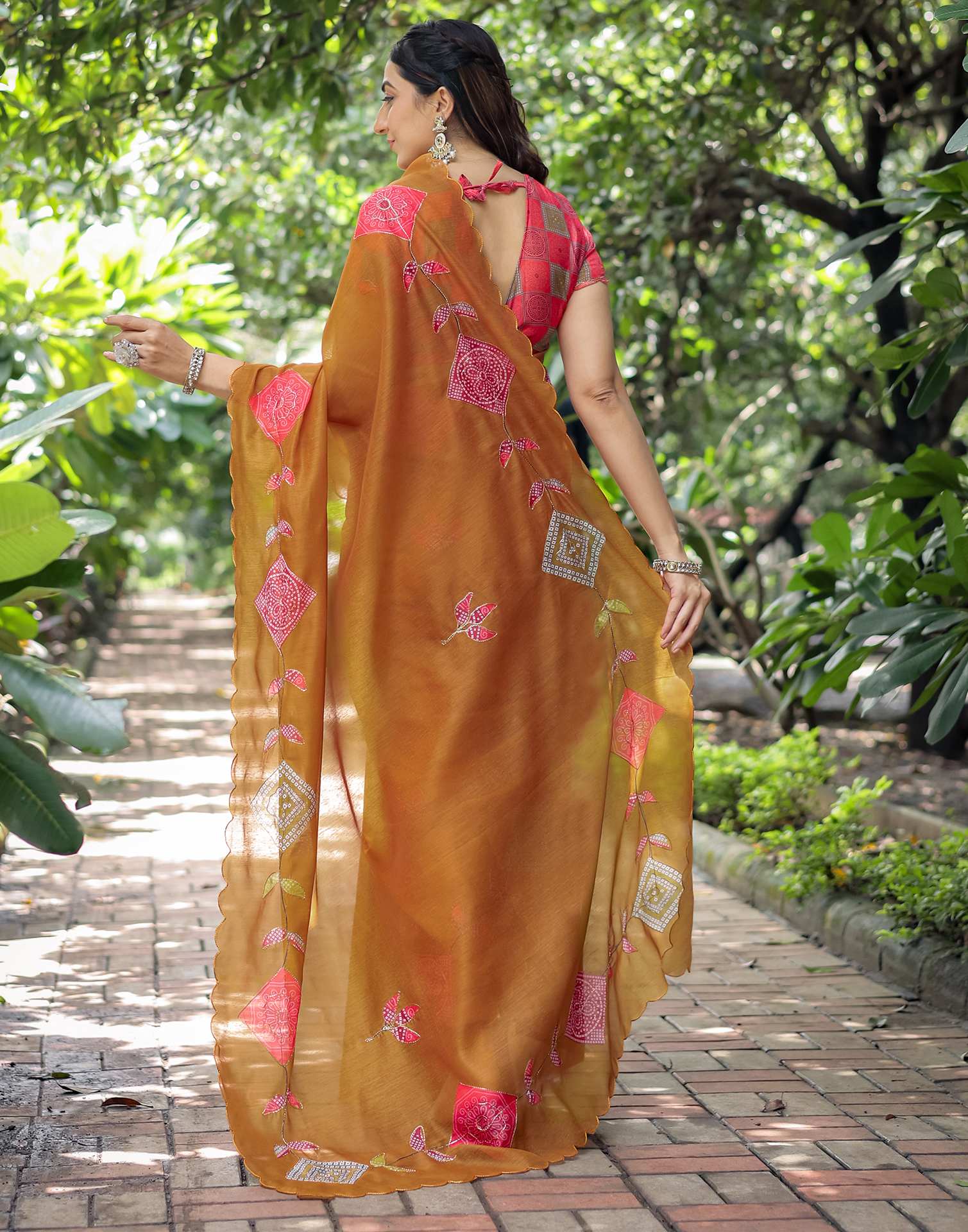 Dusty Orange Cotton Printed Saree