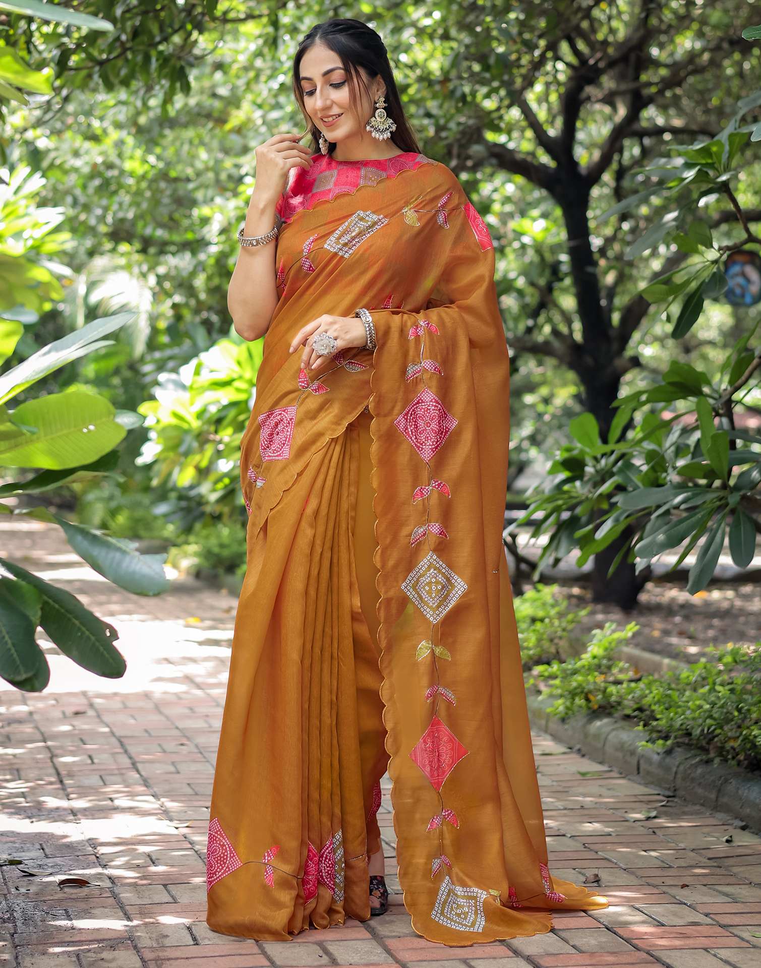 Dusty Orange Cotton Printed Saree