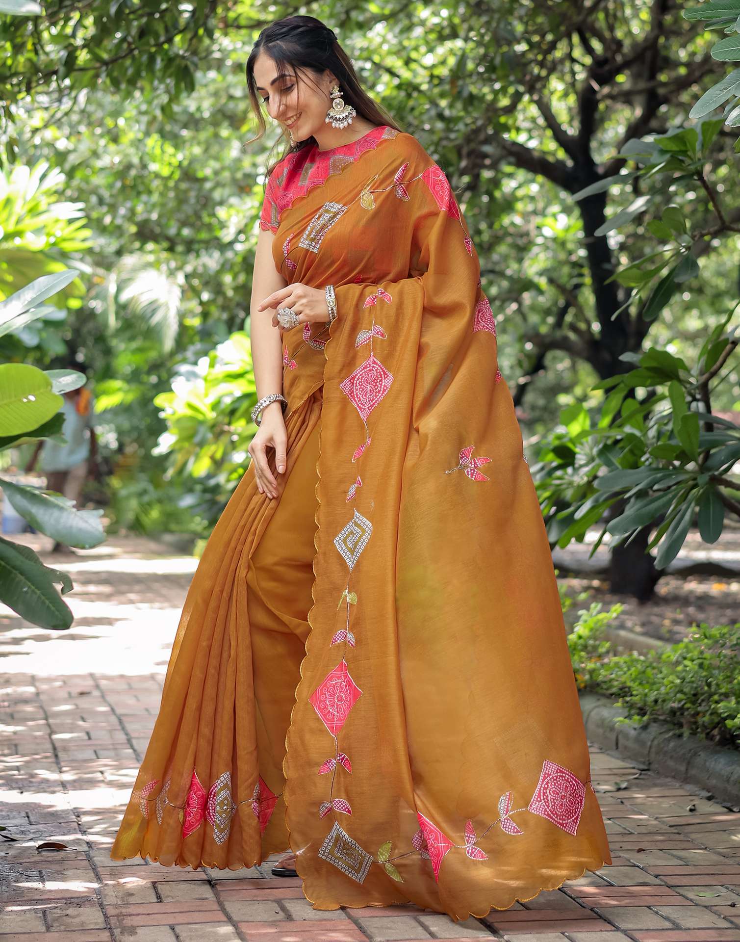 Dusty Orange Cotton Printed Saree