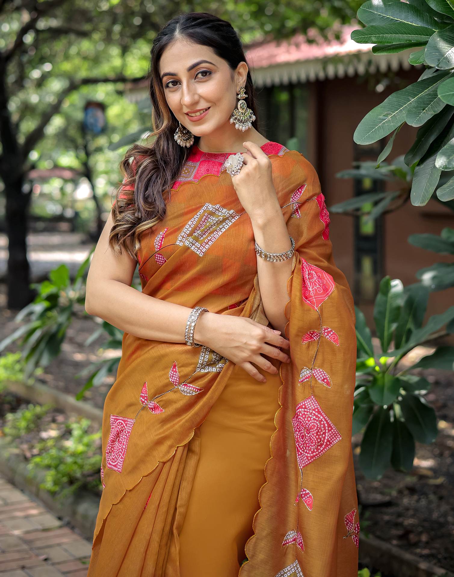 Dusty Orange Cotton Printed Saree