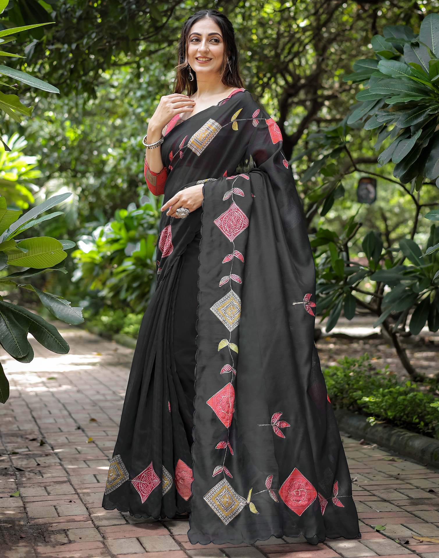 Black Cotton Printed Saree