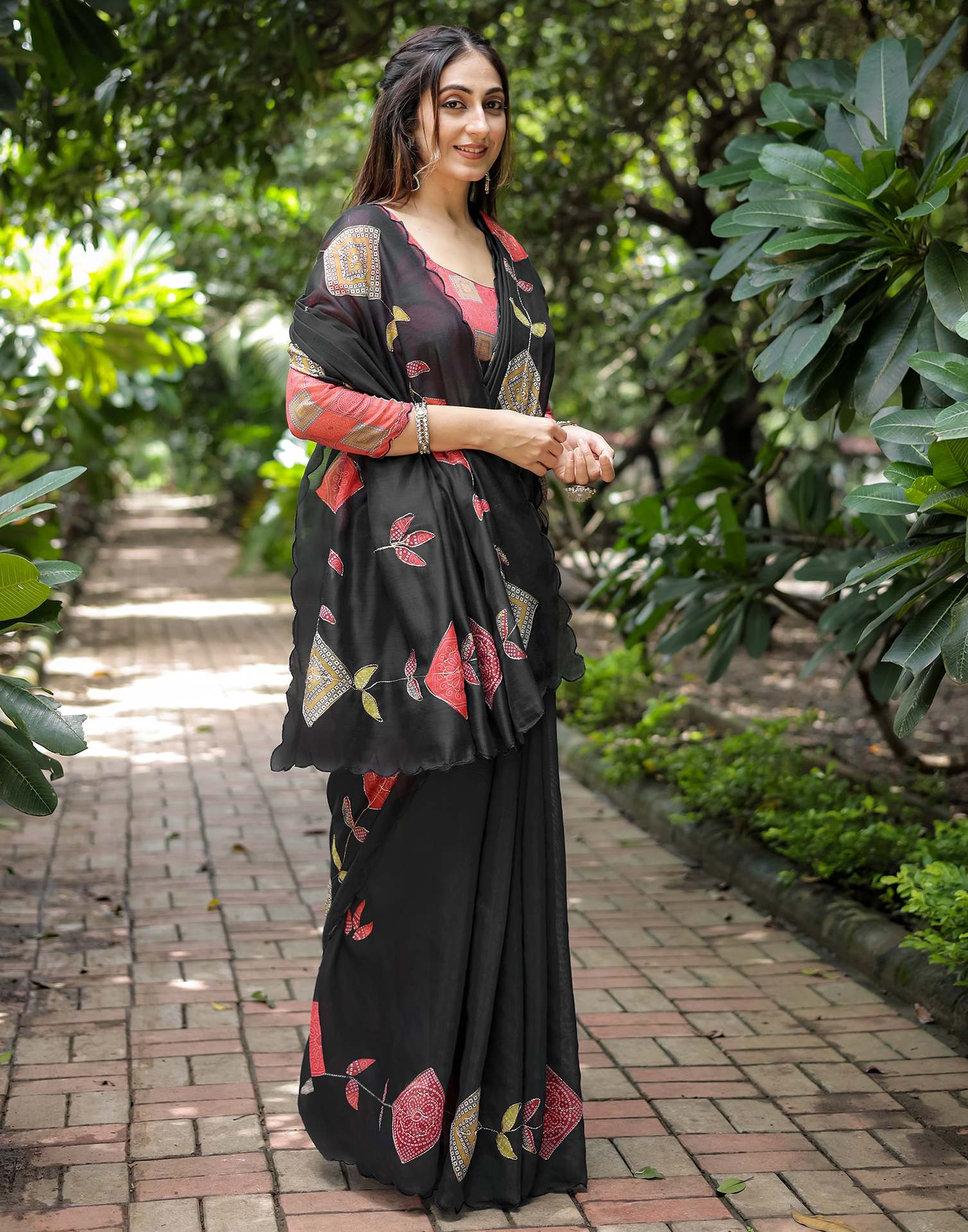 Black Cotton Printed Saree