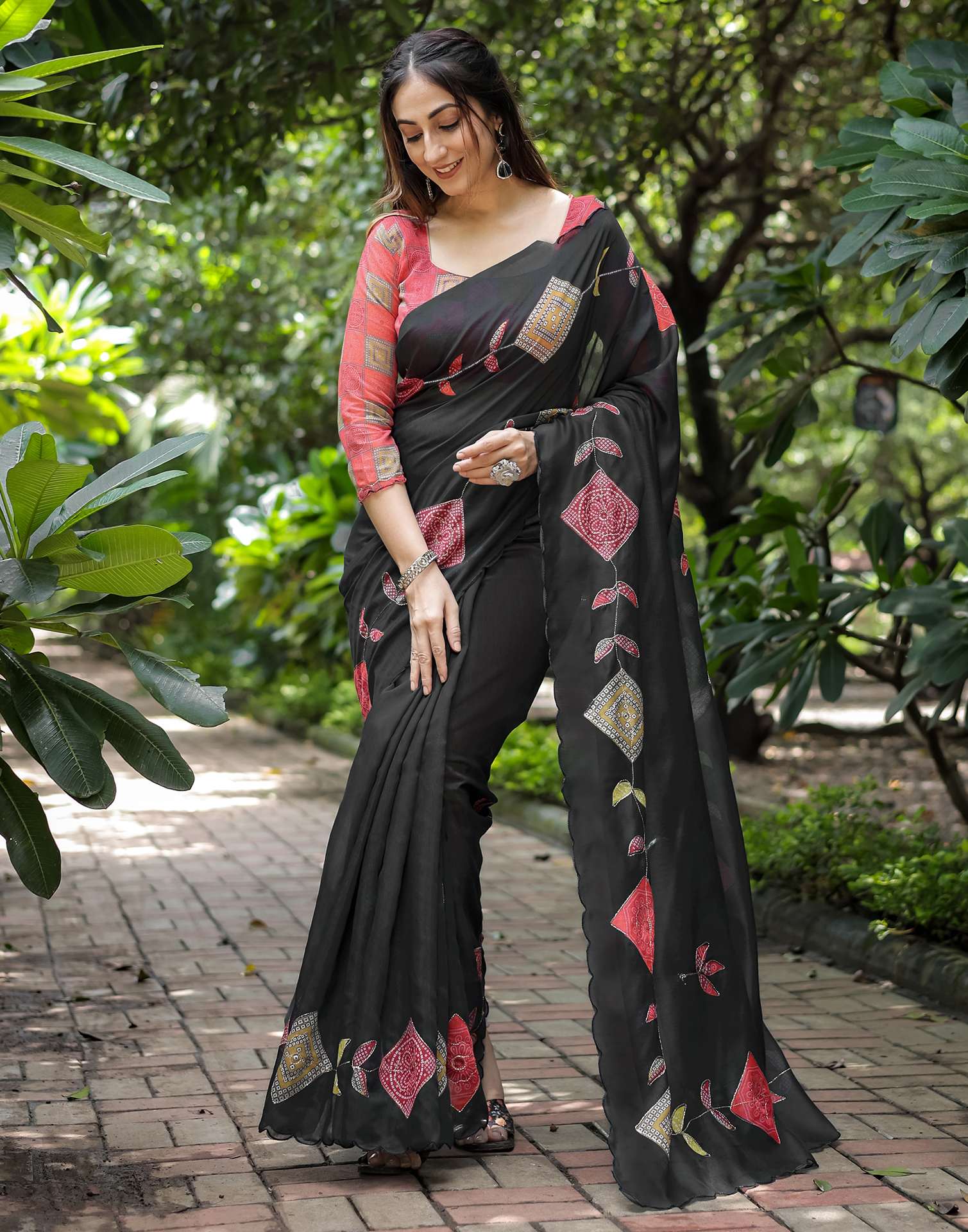 Black Cotton Printed Saree
