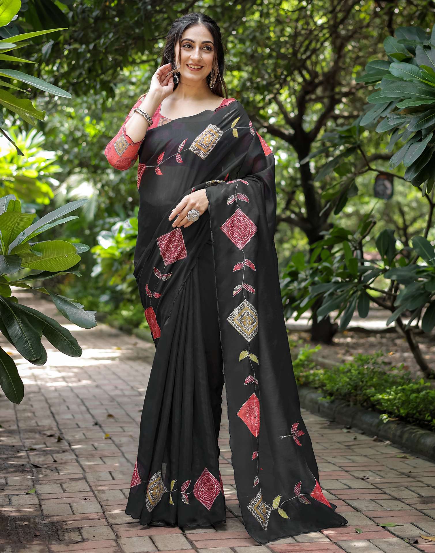 Black Cotton Printed Saree