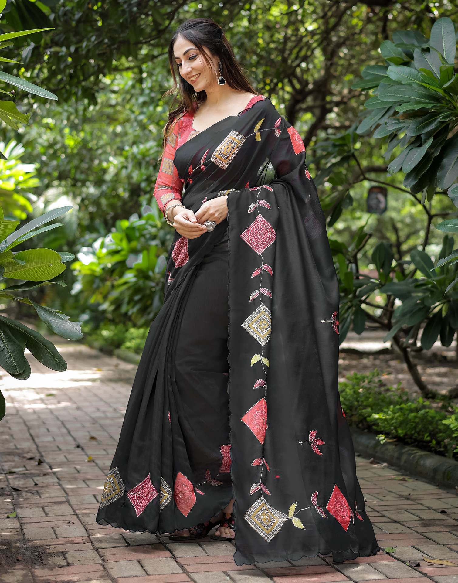 Black Cotton Printed Saree