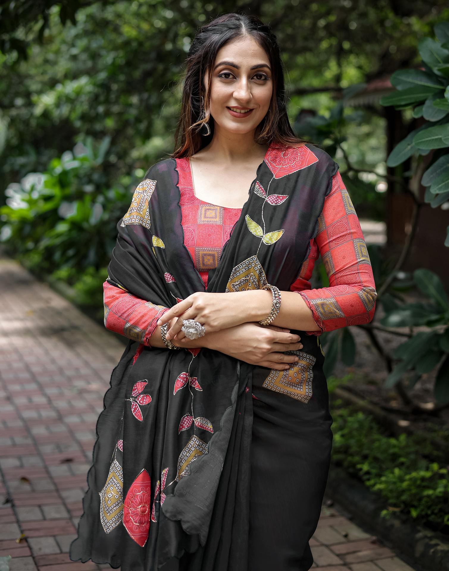 Black Cotton Printed Saree