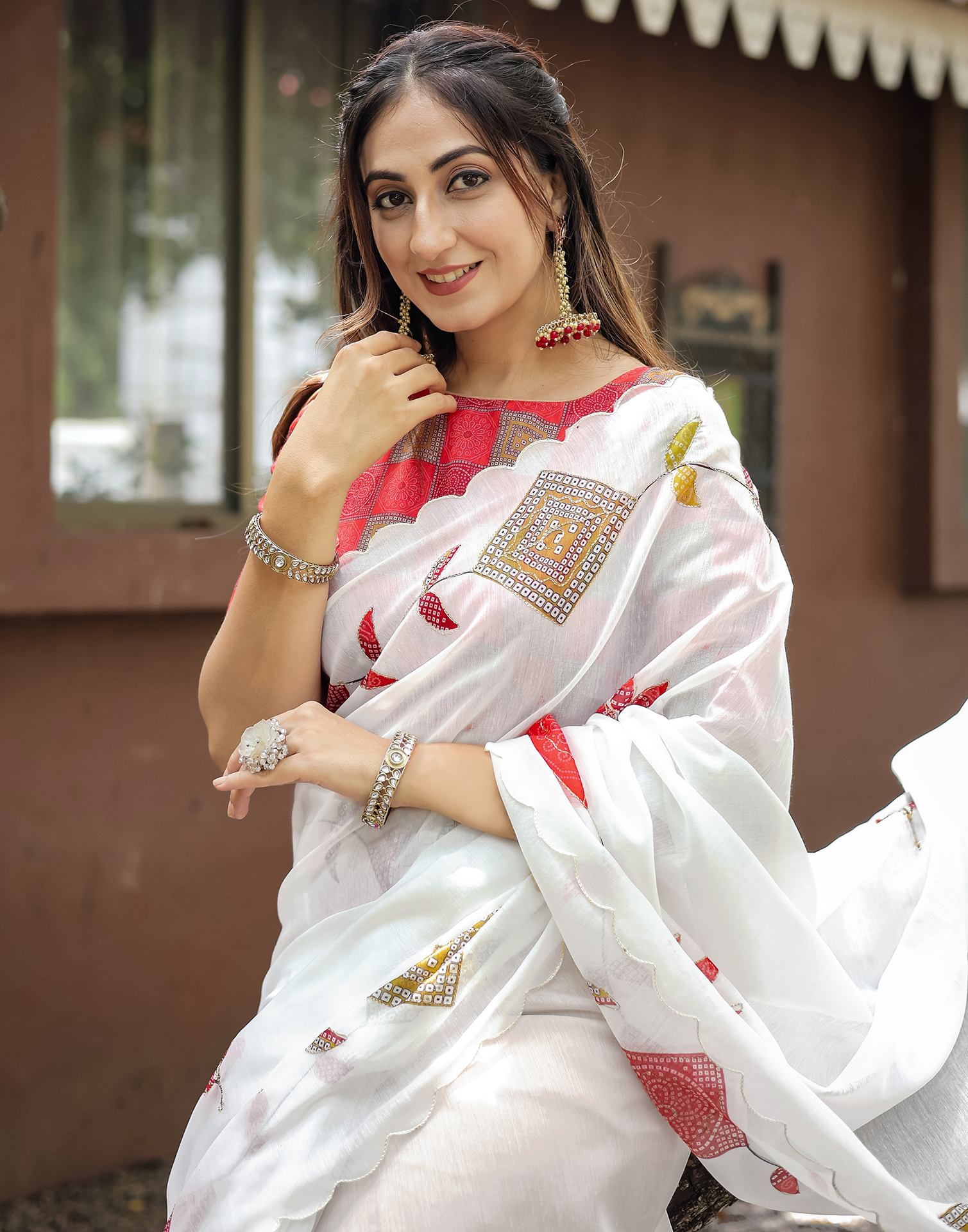 White Cotton Printed Saree