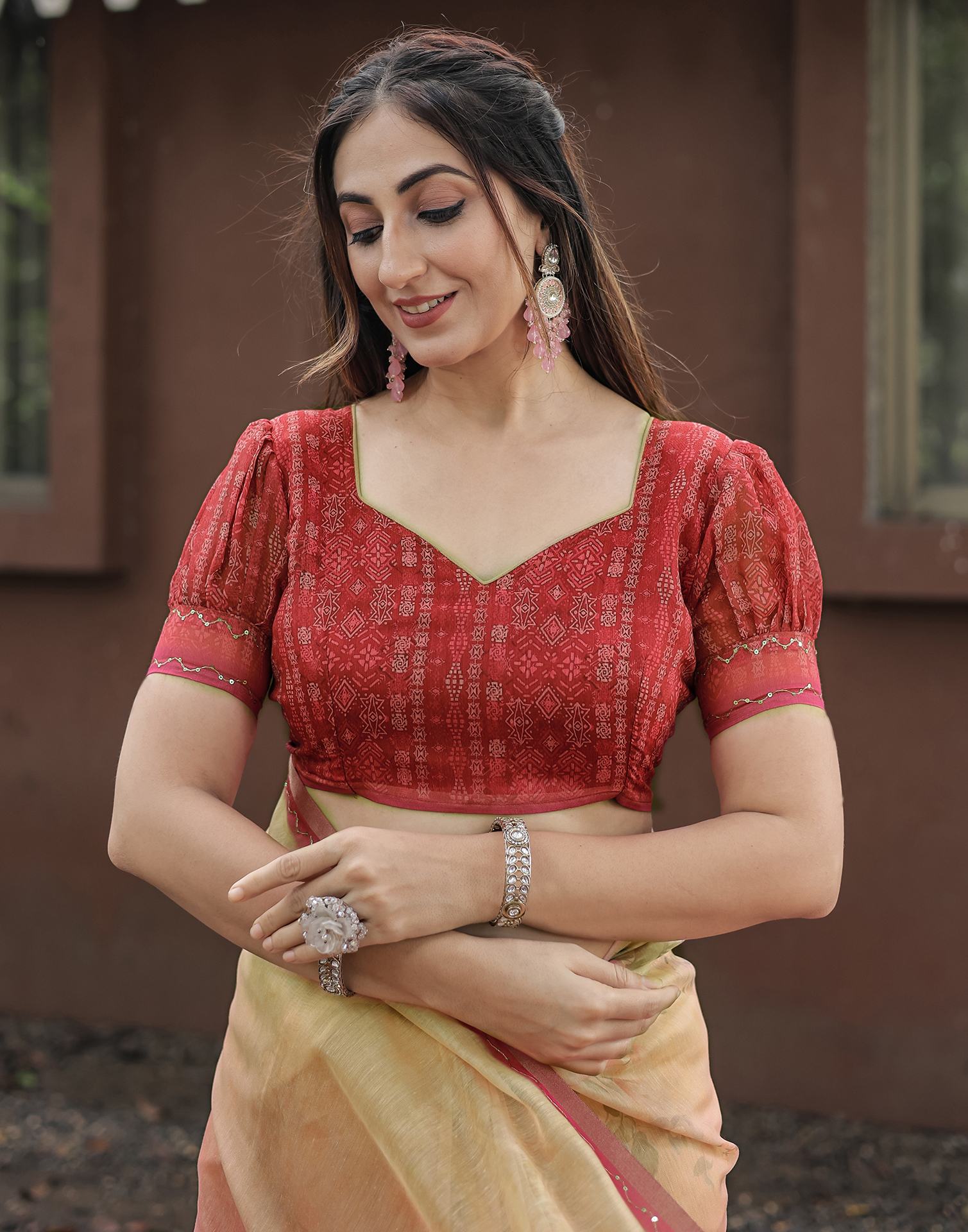 Pink Cotton Floral Printed Saree